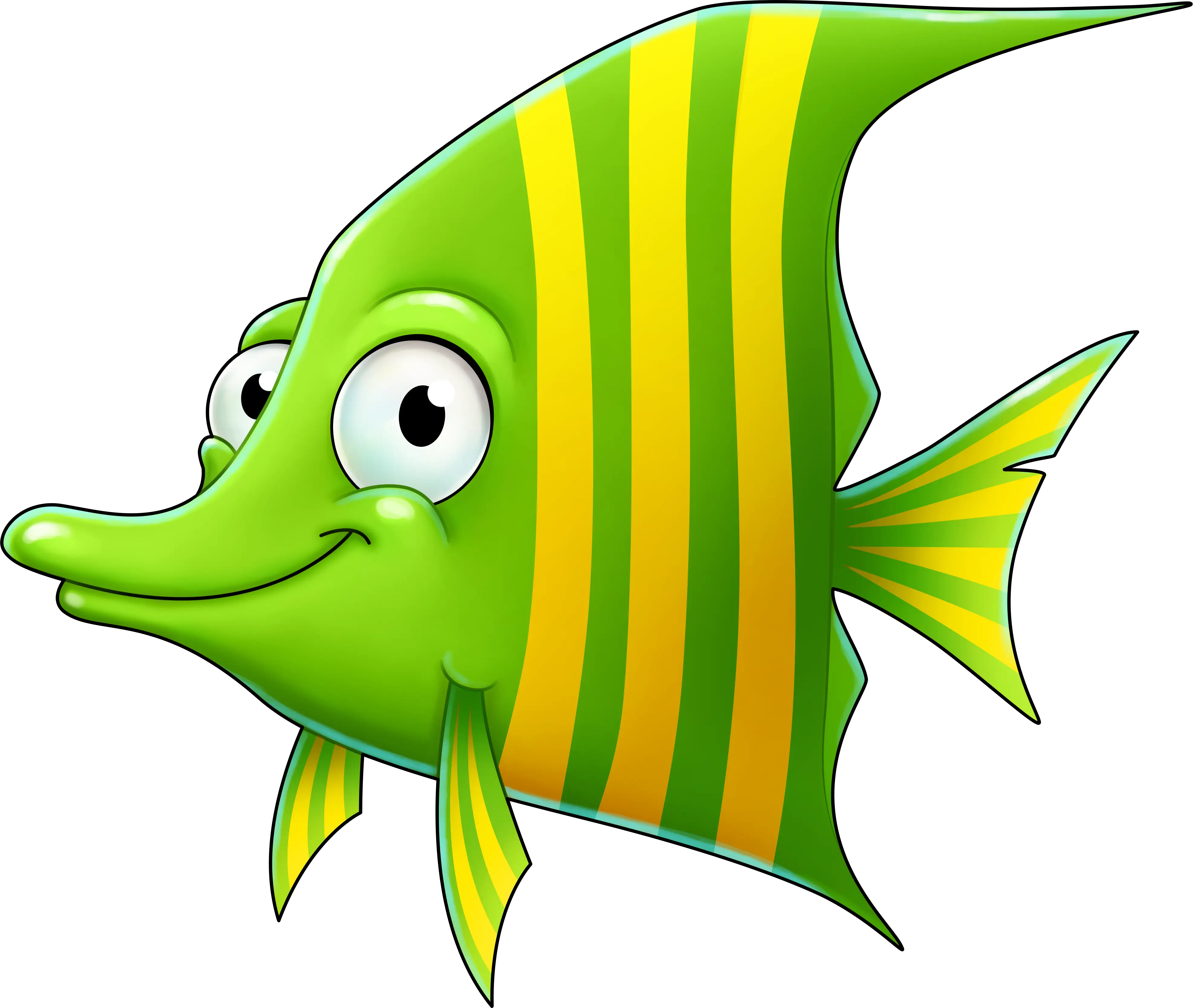 Cartoon Green Fish with Stripes