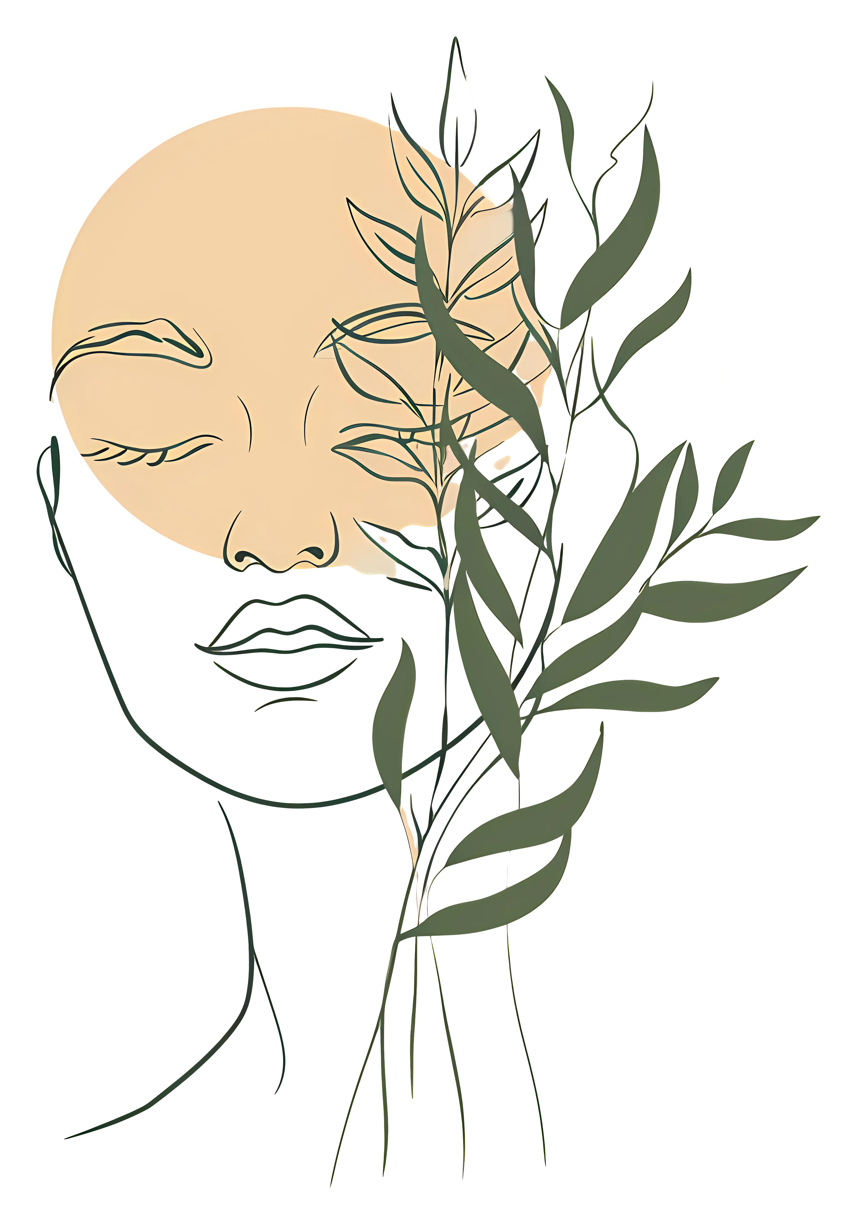 Abstract Face with Leaves