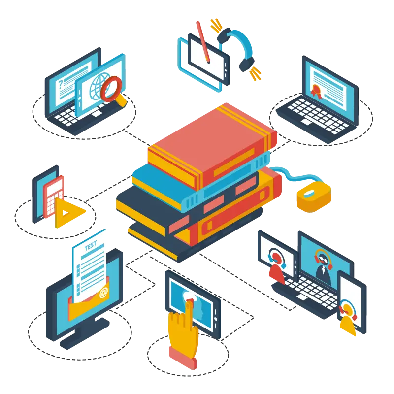 E-Learning Concept with Digital Tools and Books