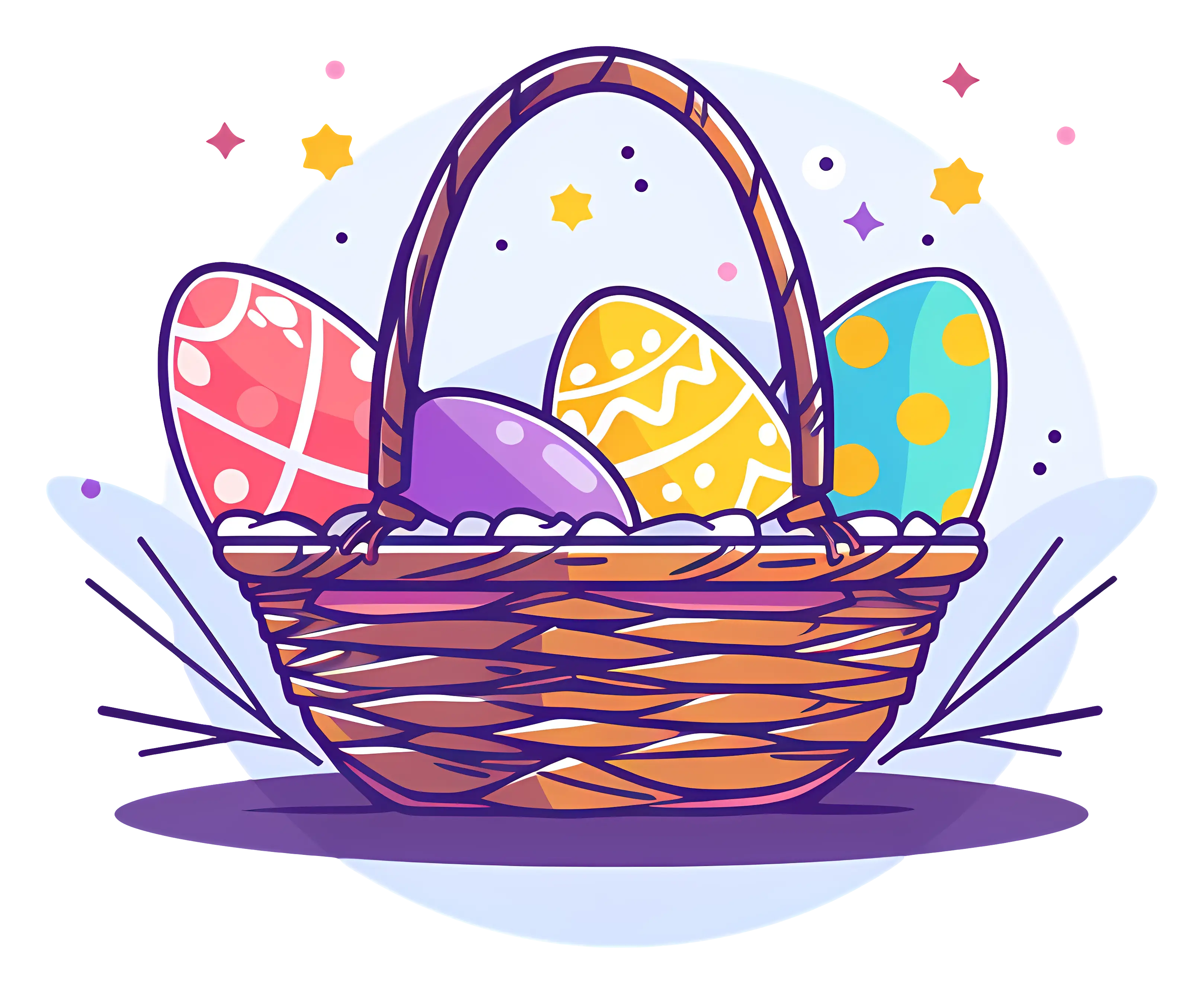 Basket of Colorful Easter Eggs