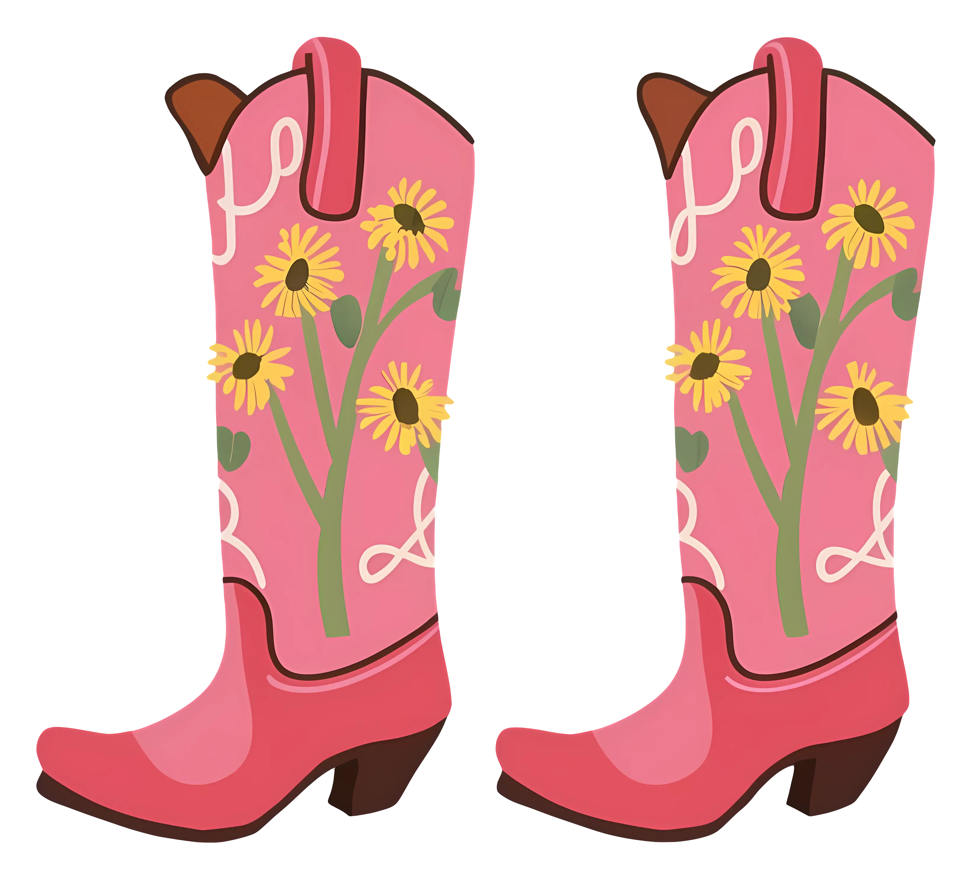Pink Boots with Floral Design
