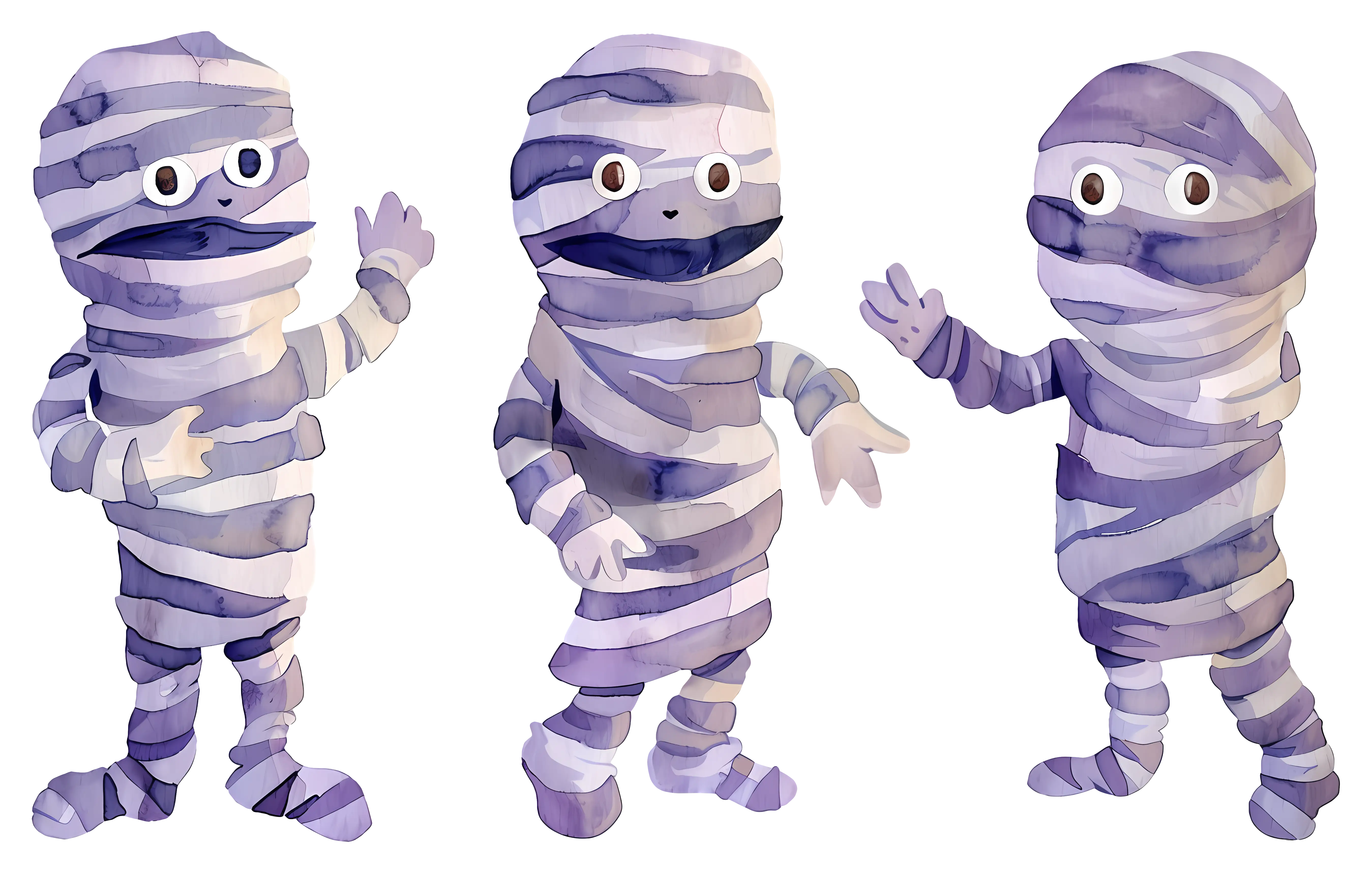 Watercolor Cartoon Mummies Illustration