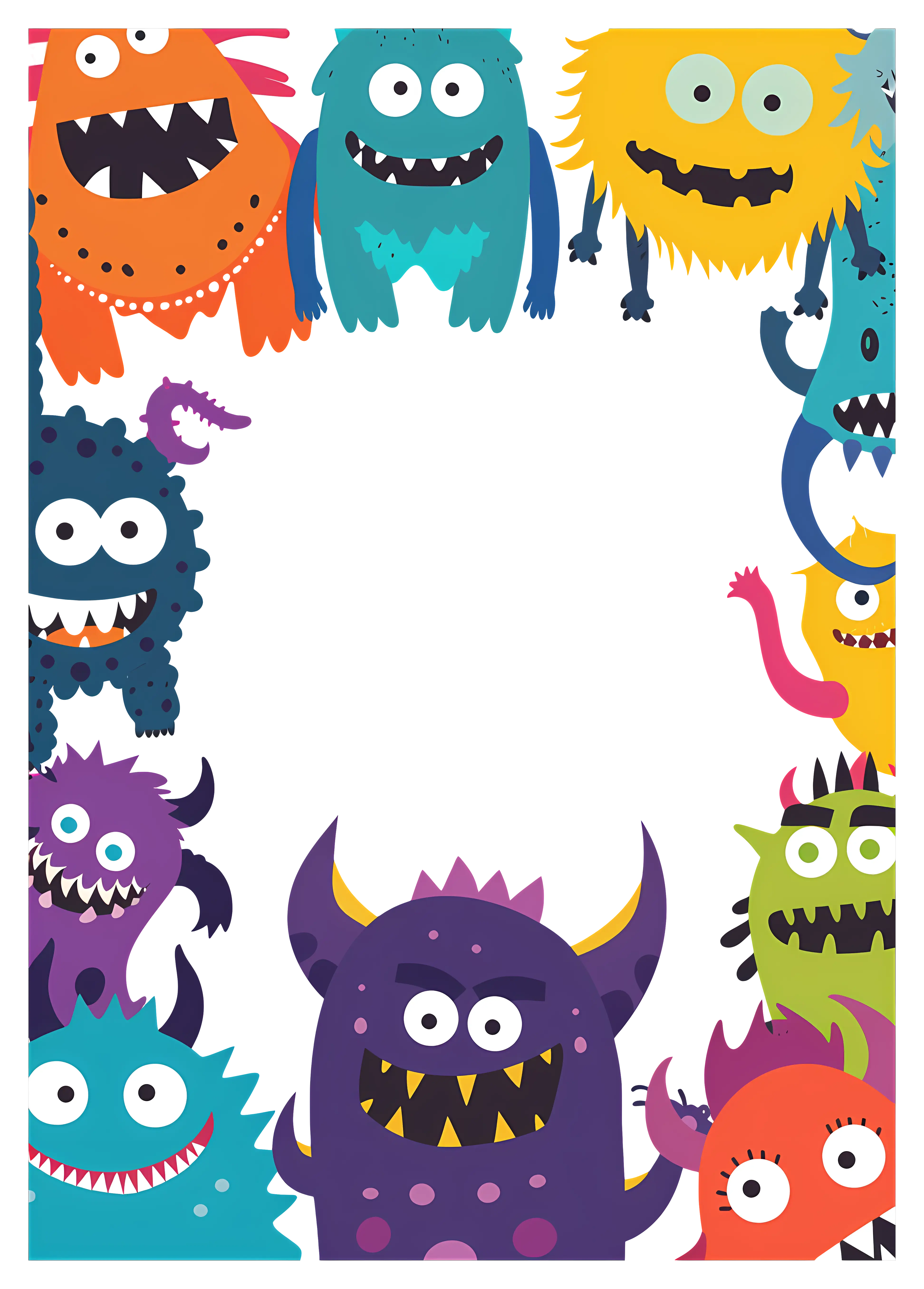 Monster Border with Cartoon Characters