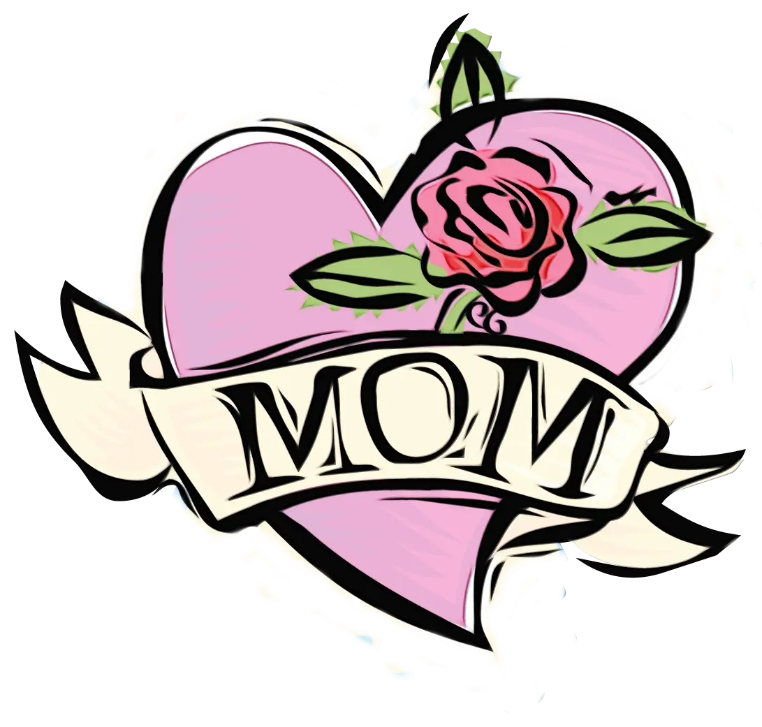 Heart with Banner Mom and Rose for Mother&#039;s Day