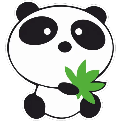 Adorable Cartoon Panda Holding Green Leaves