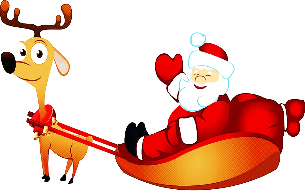 Santa Claus Waving on Sleigh with Reindeer