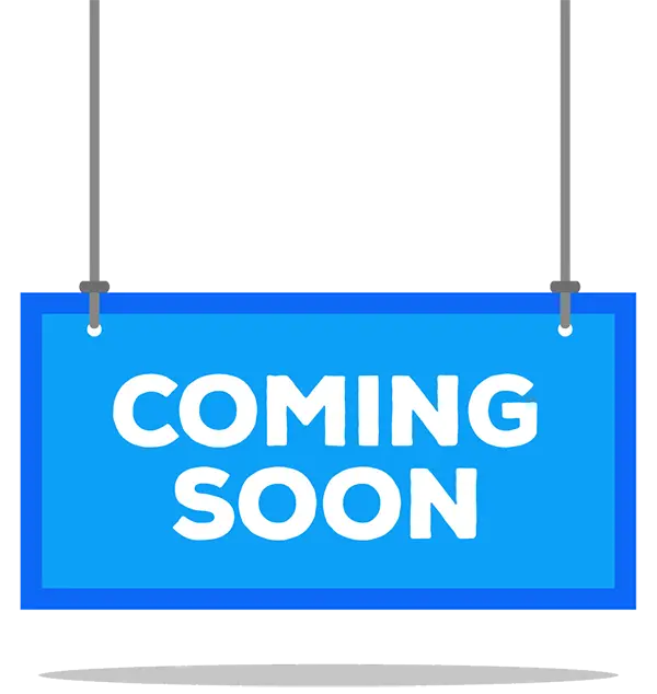 Blue Coming Soon Sign Hanging