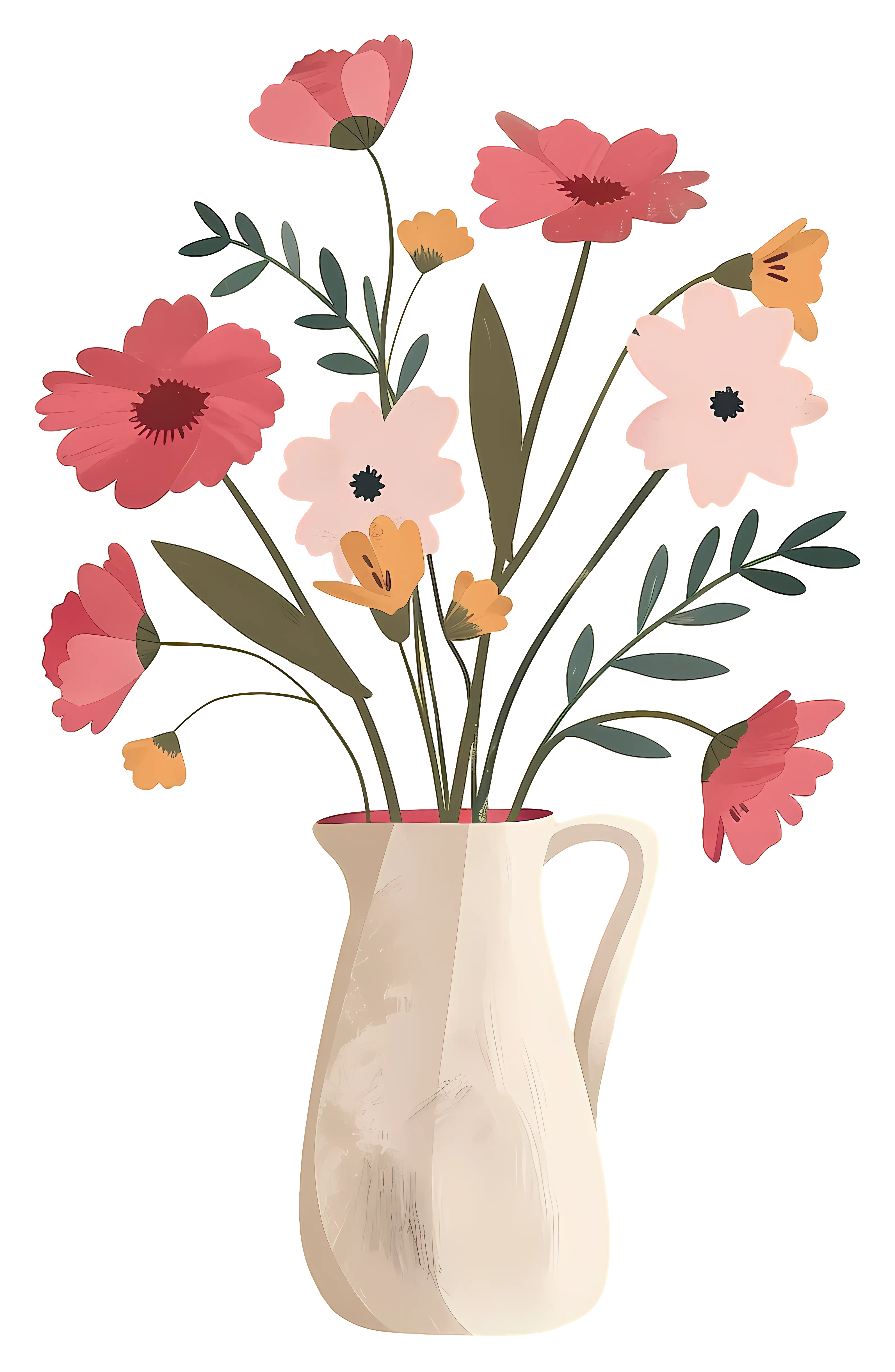 Beautiful Flowers in a Vintage Jug Illustration