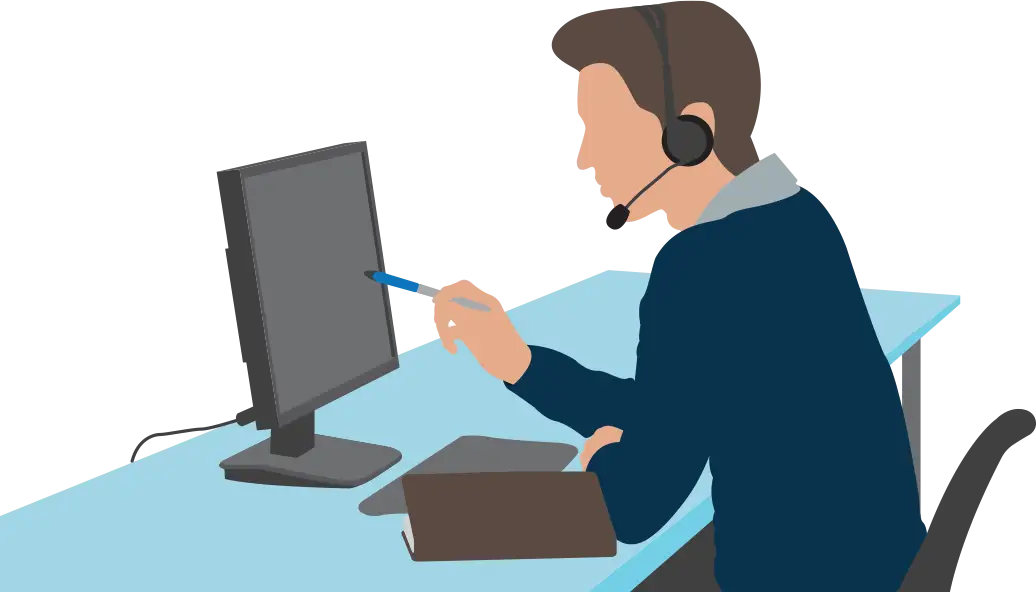 Man Working on Computer with Headset