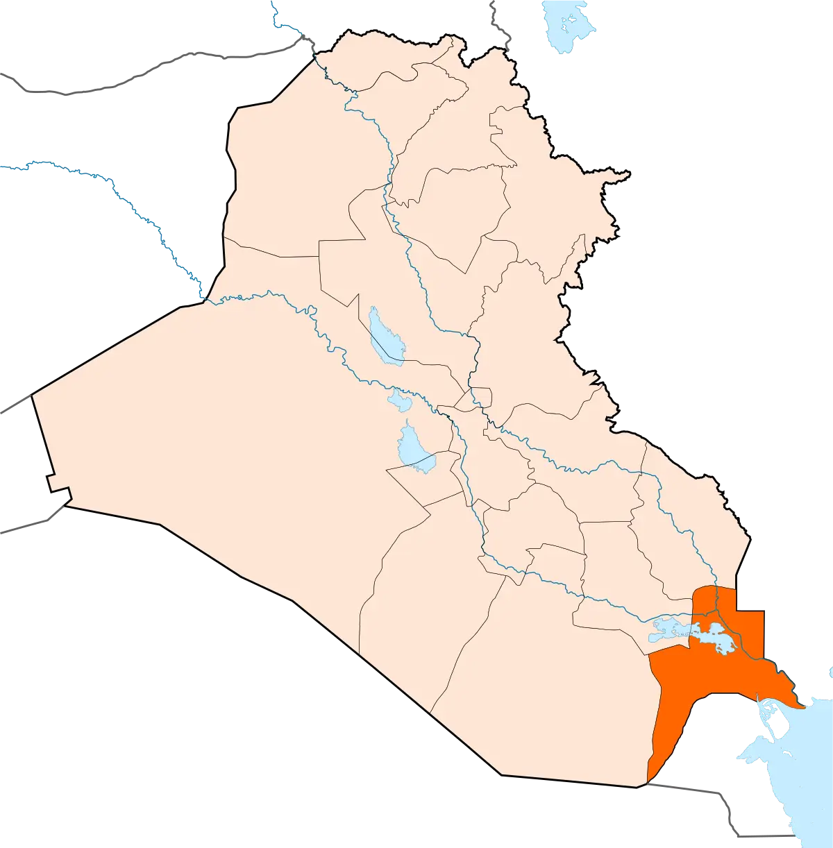 Map Highlighting Basra Region in Iraq