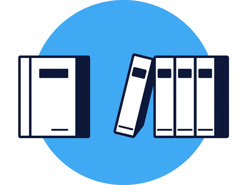 Icons of Books in Blue Circular Background