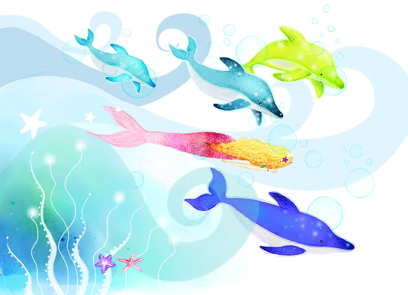 Underwater Scene with Dolphins and Mermaid Illustration