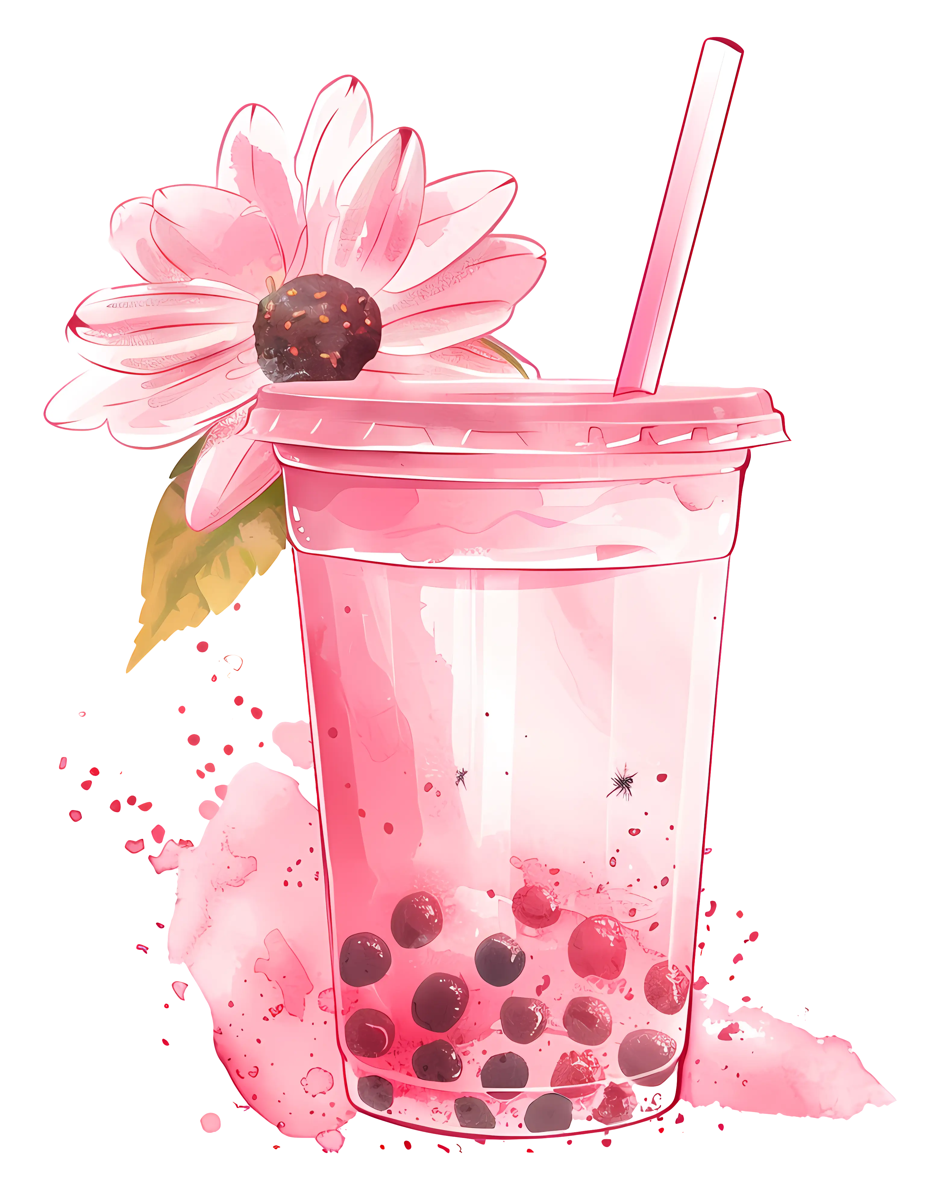 Refreshing Pink Bubble Tea with Flower