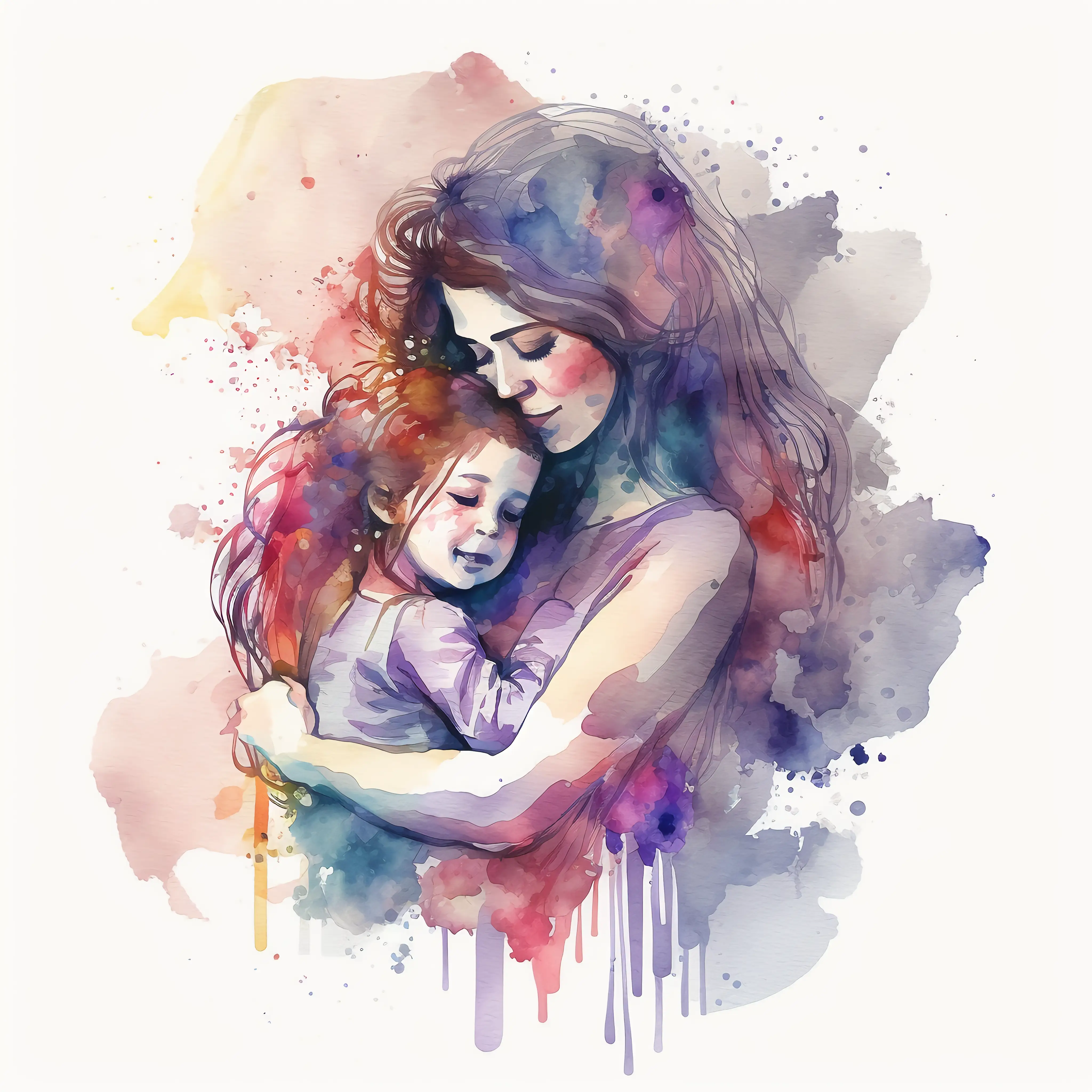 Watercolor Mother Hugging Child