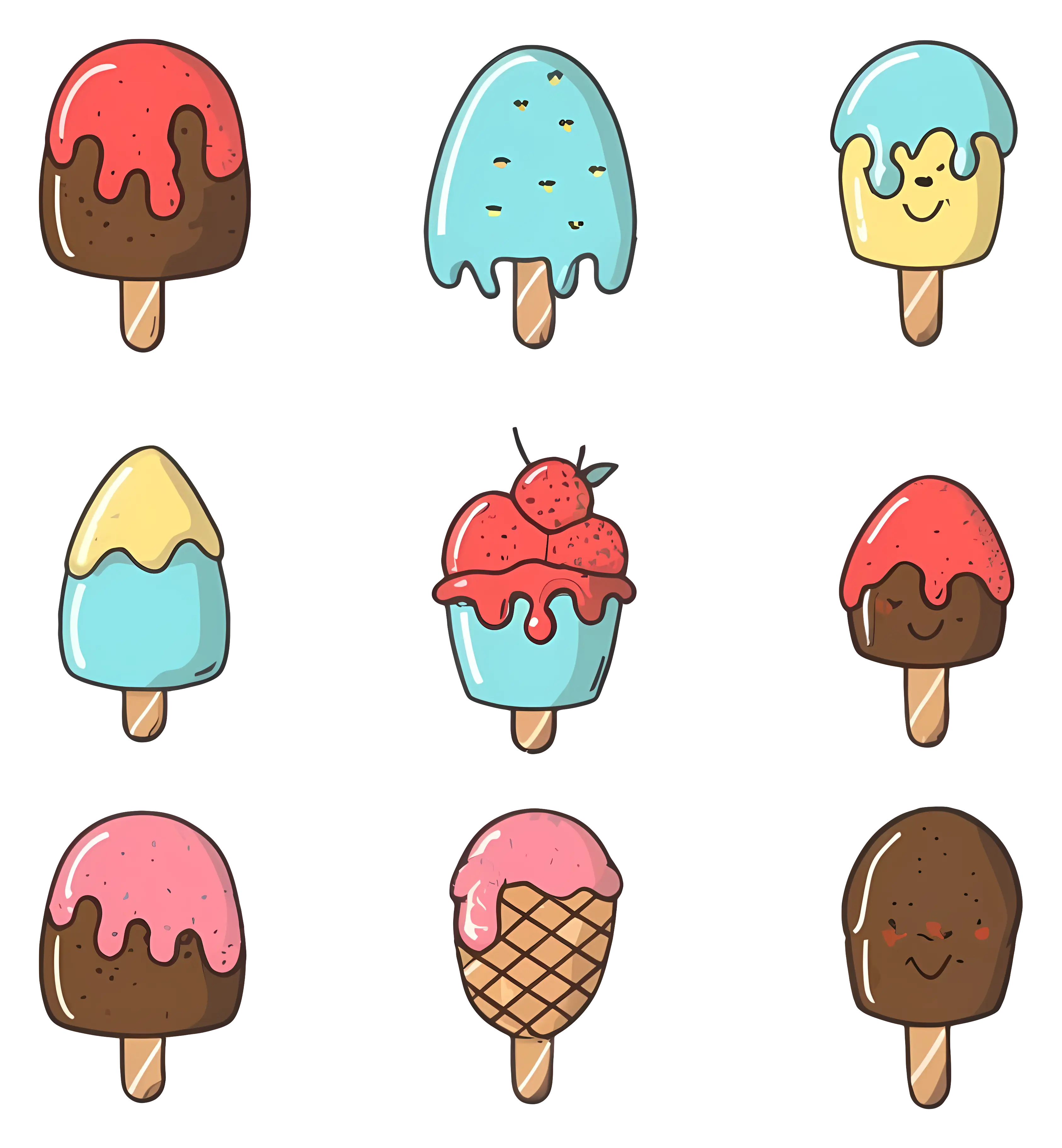 Cartoon Ice Cream Sticks and Cones Collection