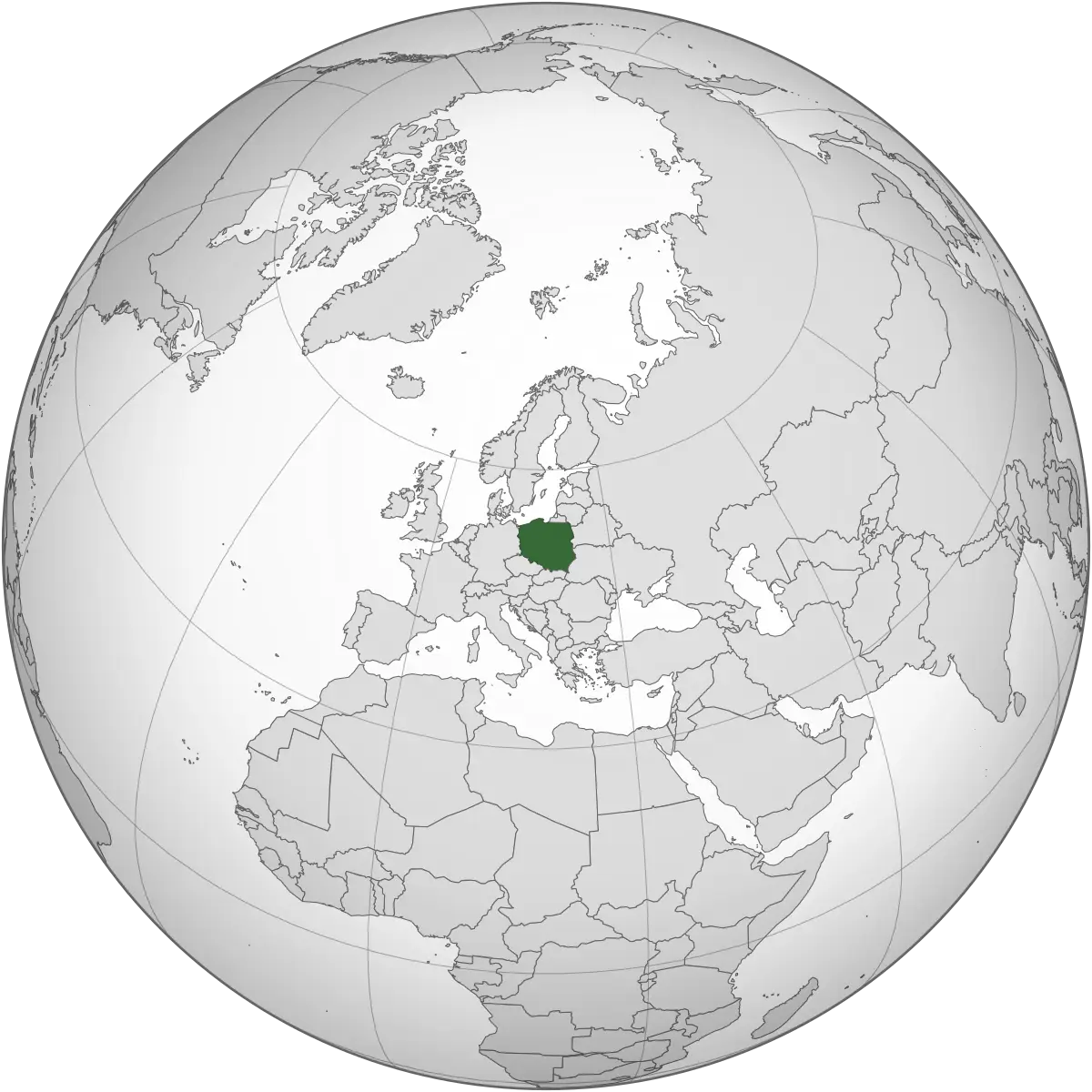 World Map with Poland Highlighted in Green