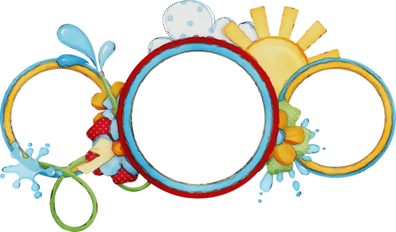 Summer Themed Circular Frame with Sun and Water Splash