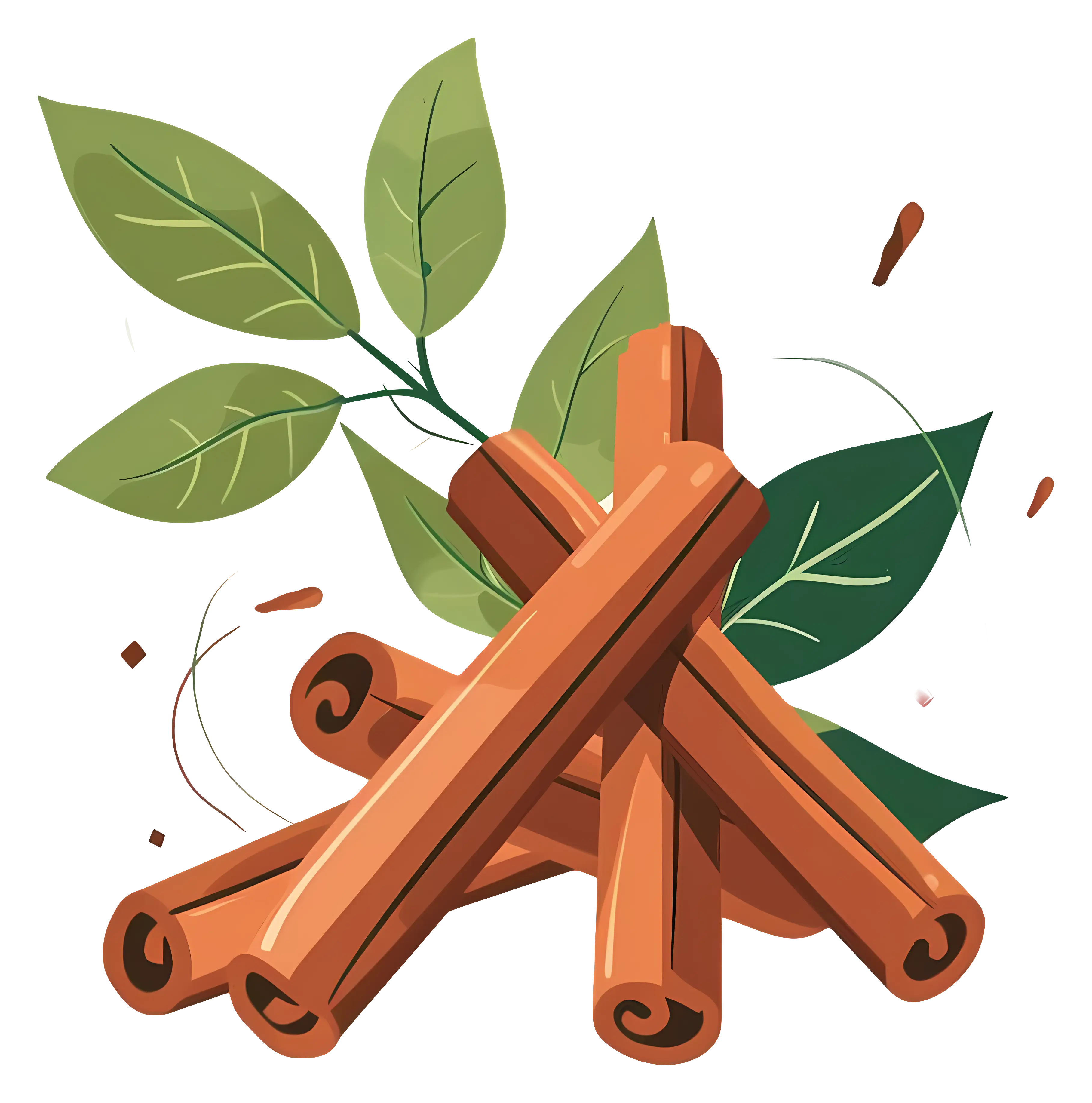 Cinnamon Sticks and Green Leaves