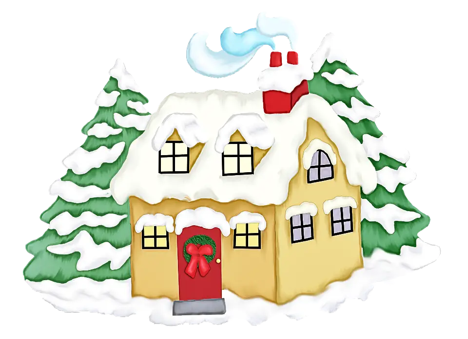 Snowy House Decorated for Christmas Scene