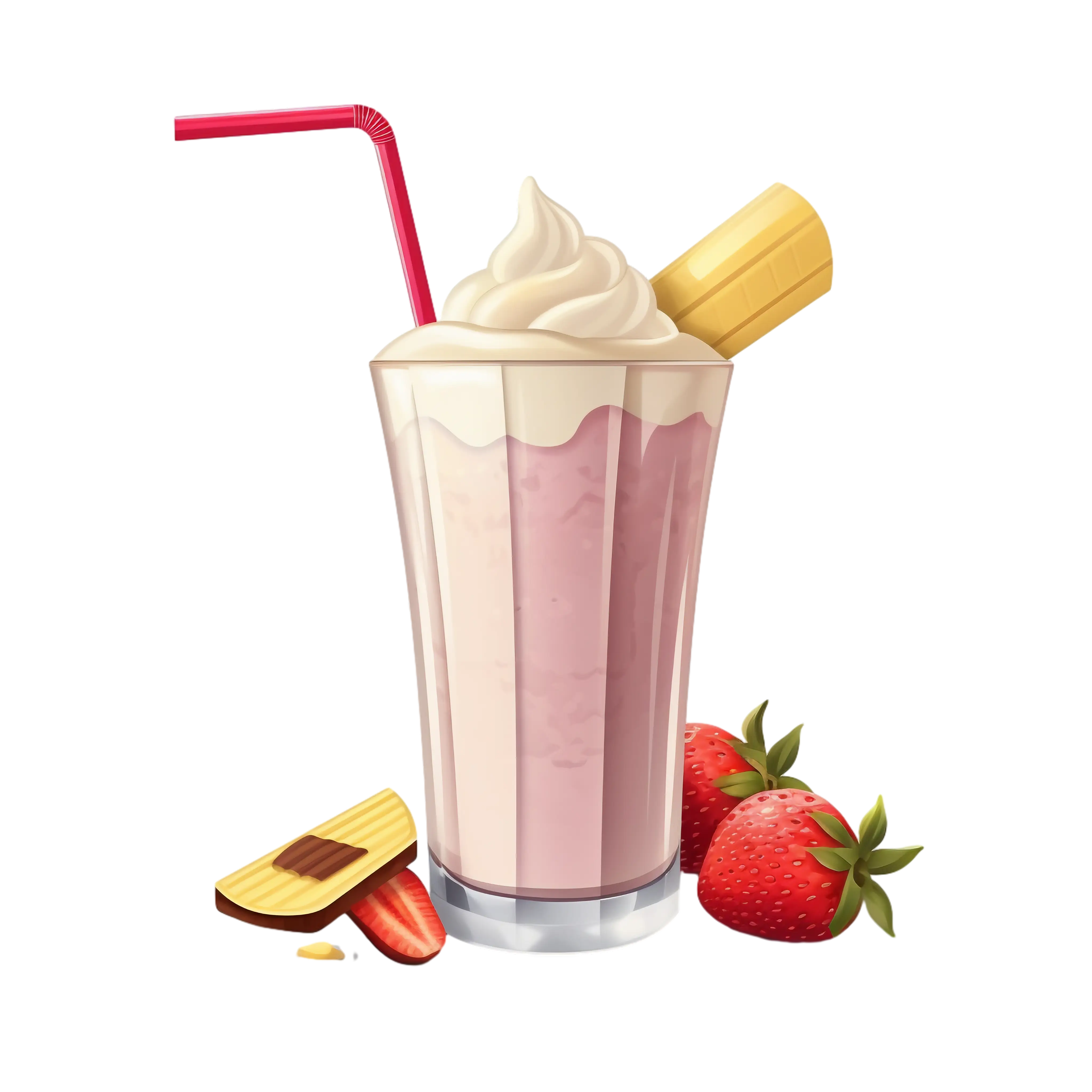 Strawberry Milkshake with Whipped Cream and Straw