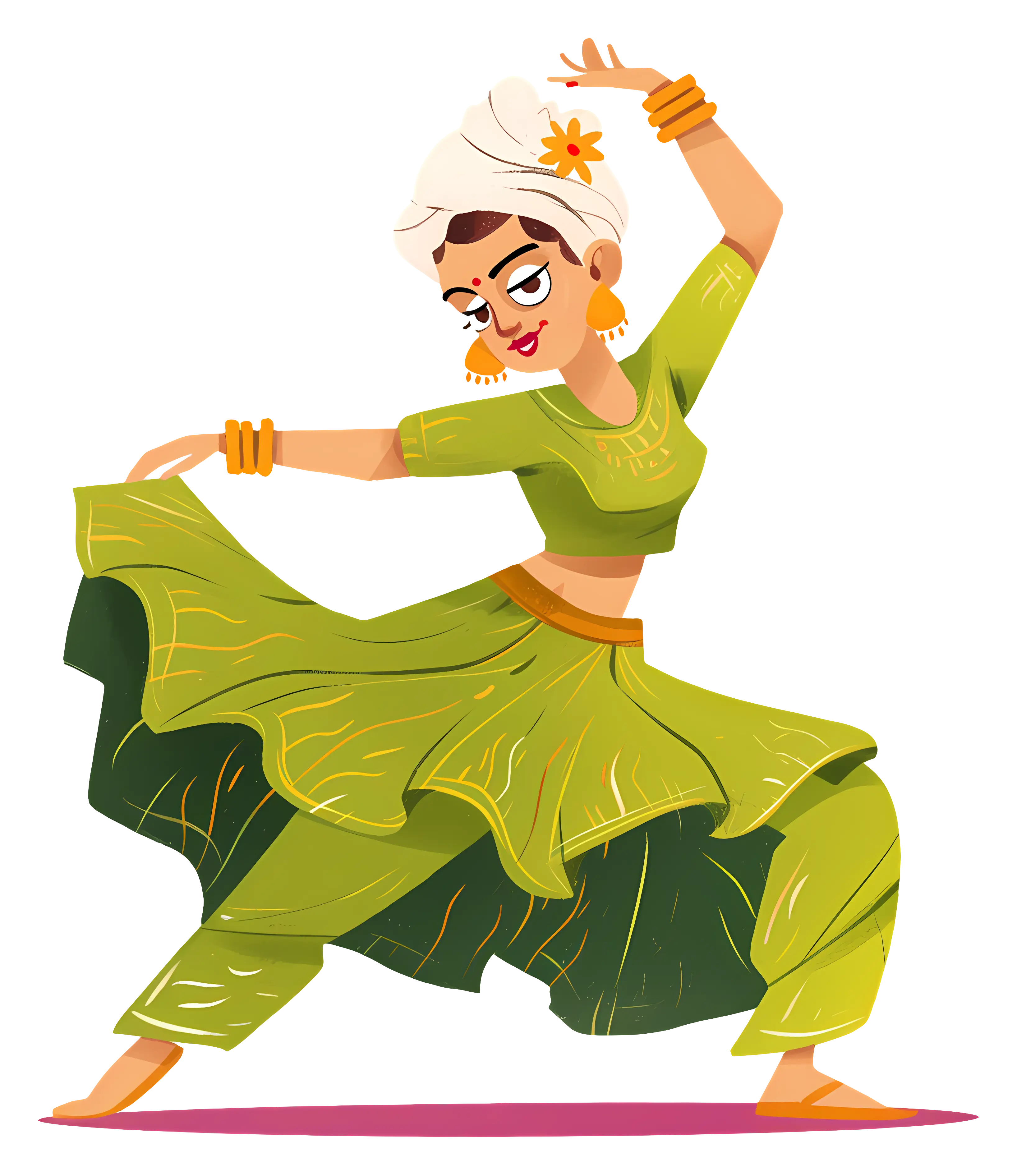 Woman Dancing in Traditional Green Dress