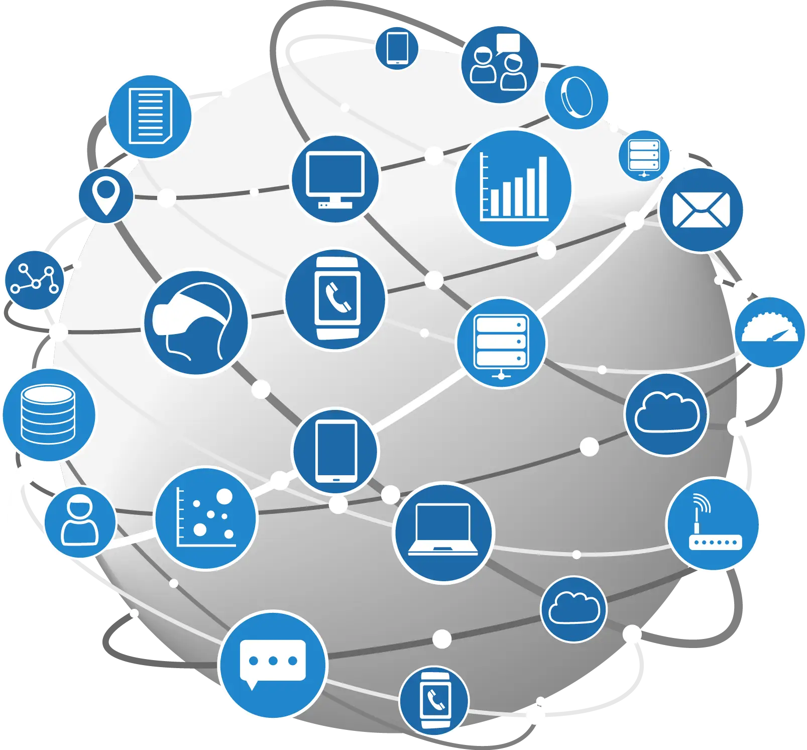Icons Connected in Global Network Sphere