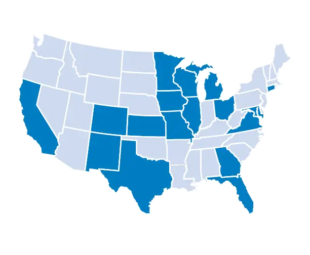 USA Map with Highlighted States for Geographical Reference