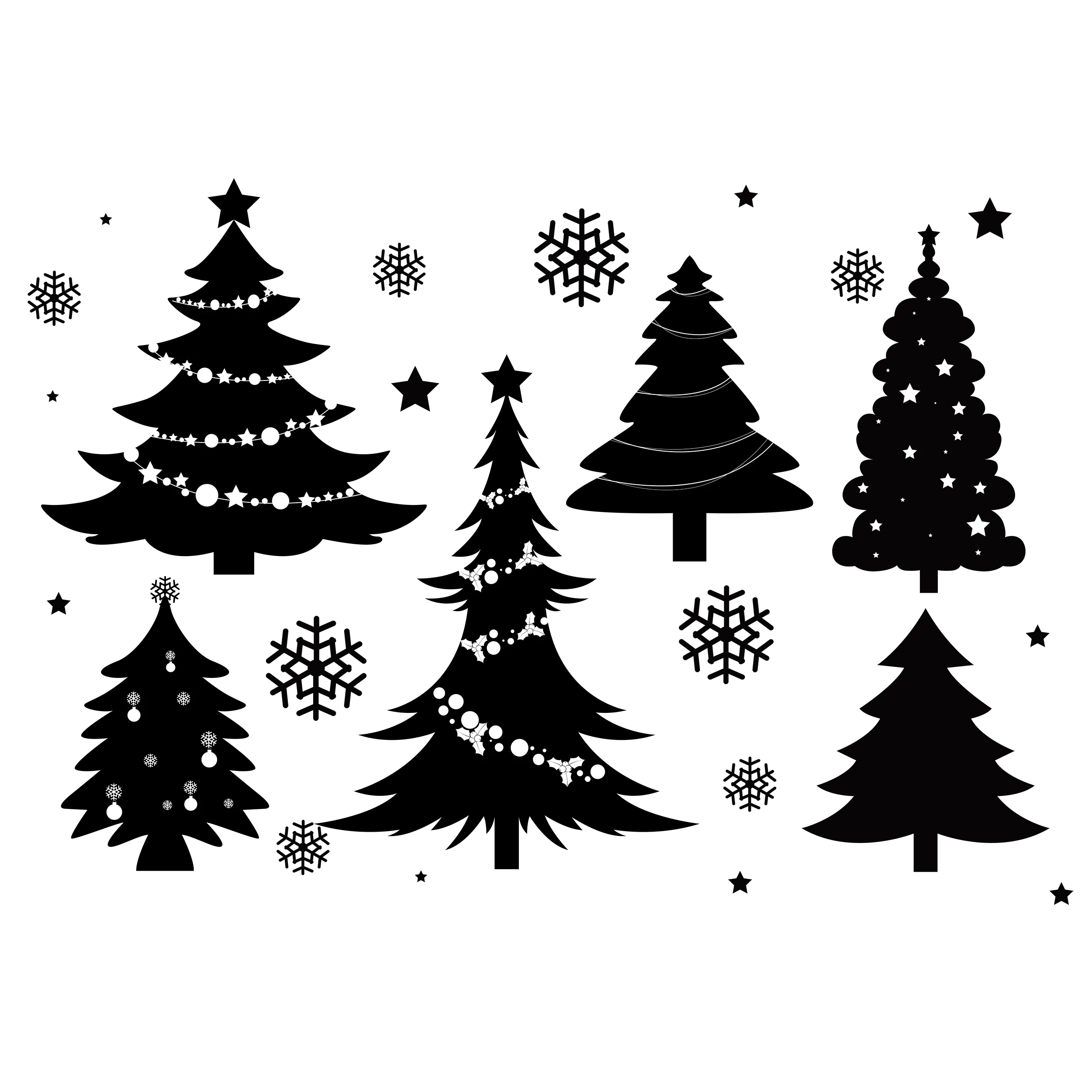 Black Christmas Trees with Snowflake Illustration