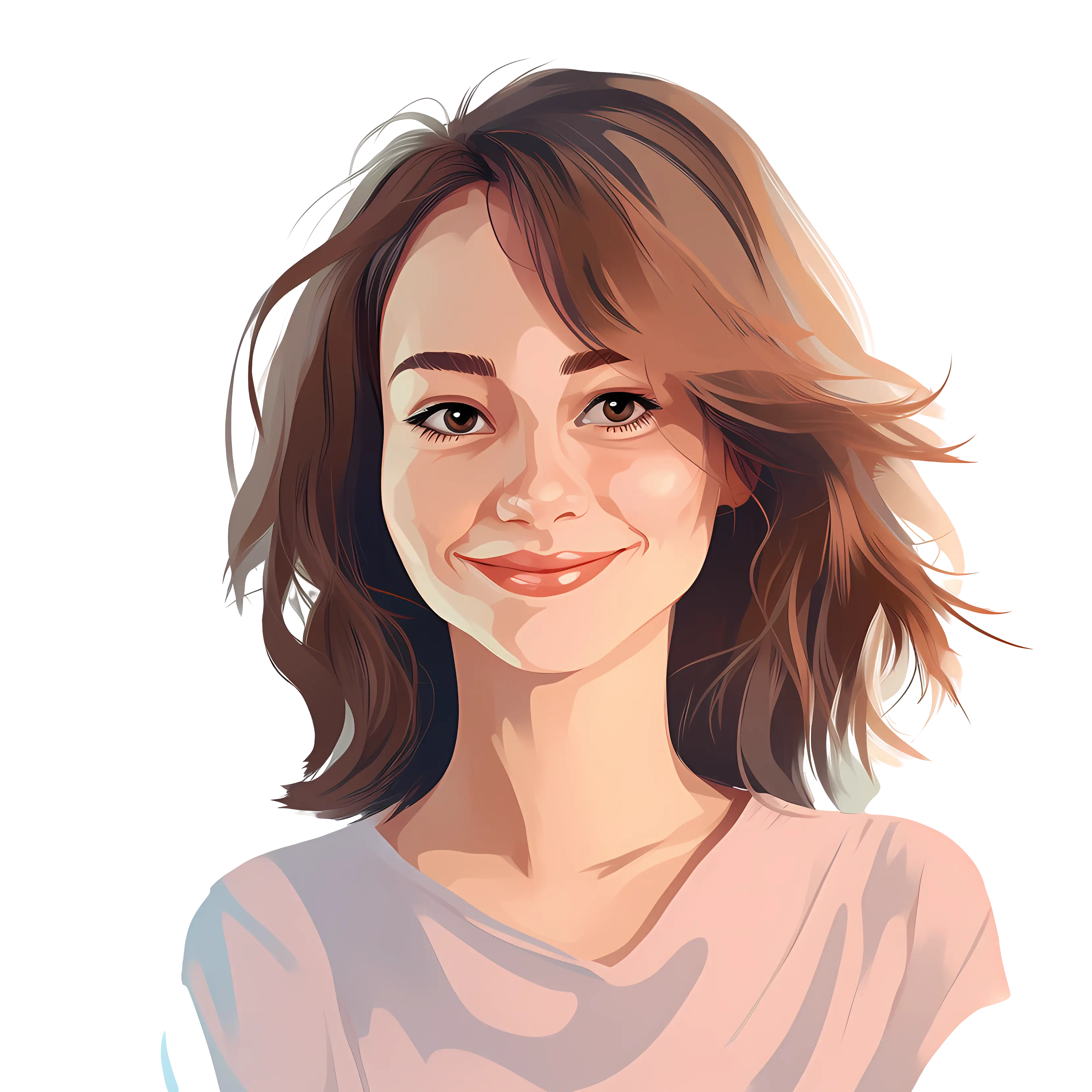 Smiling Girl Cartoon Portrait Illustration
