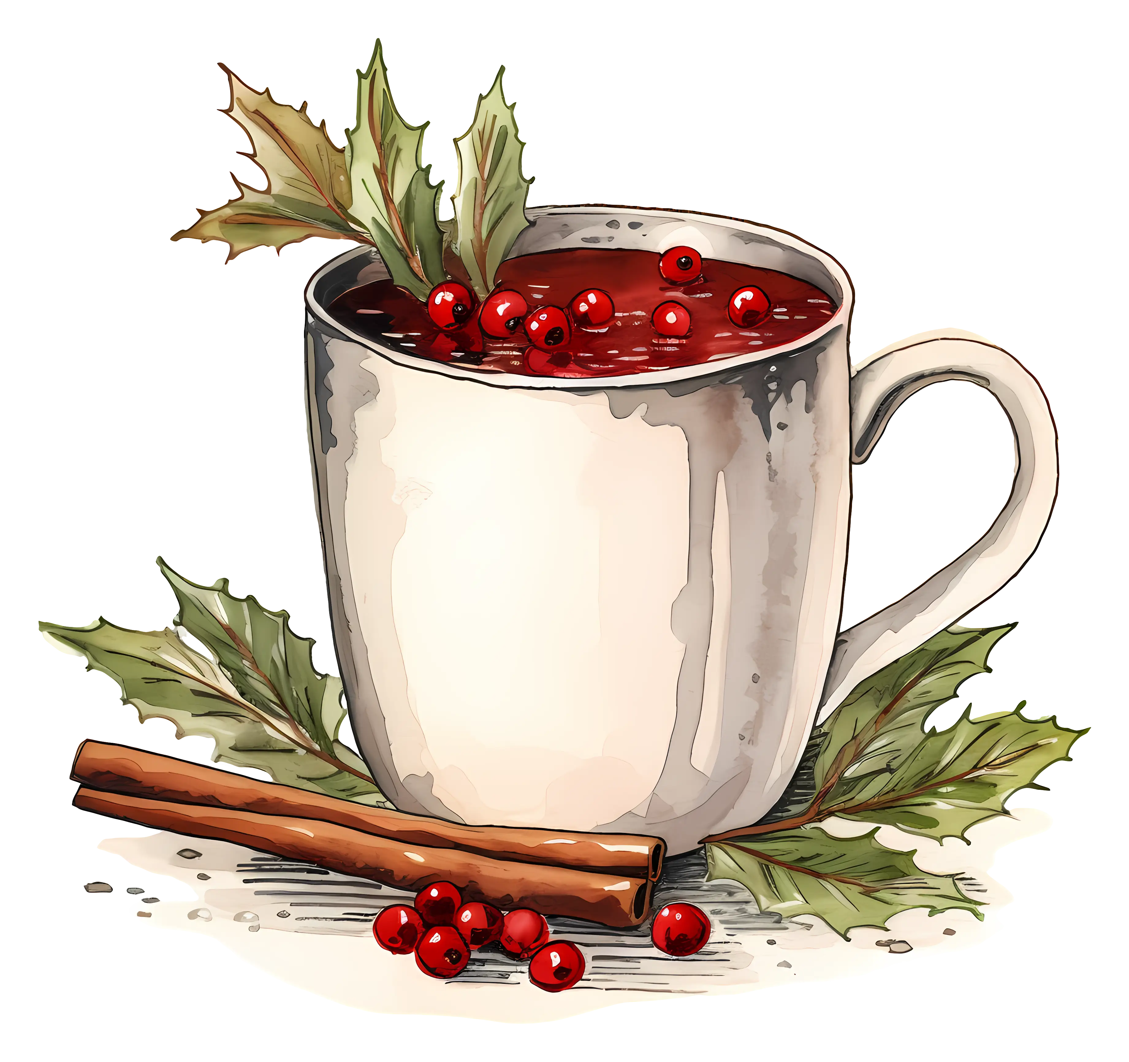 Festive Cup of Drink with Holly and Cinnamon