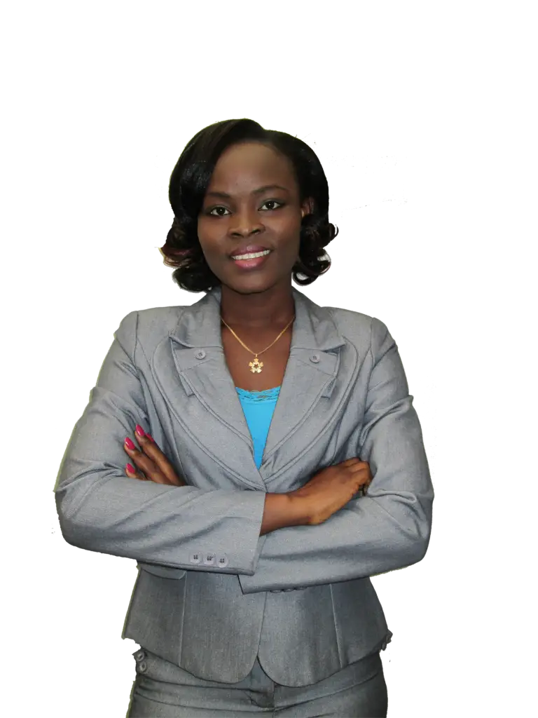 Confident Woman in Grey Suit