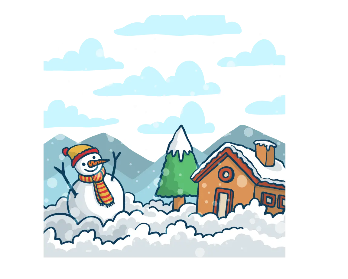 Snowman and House in Winter Wonderland