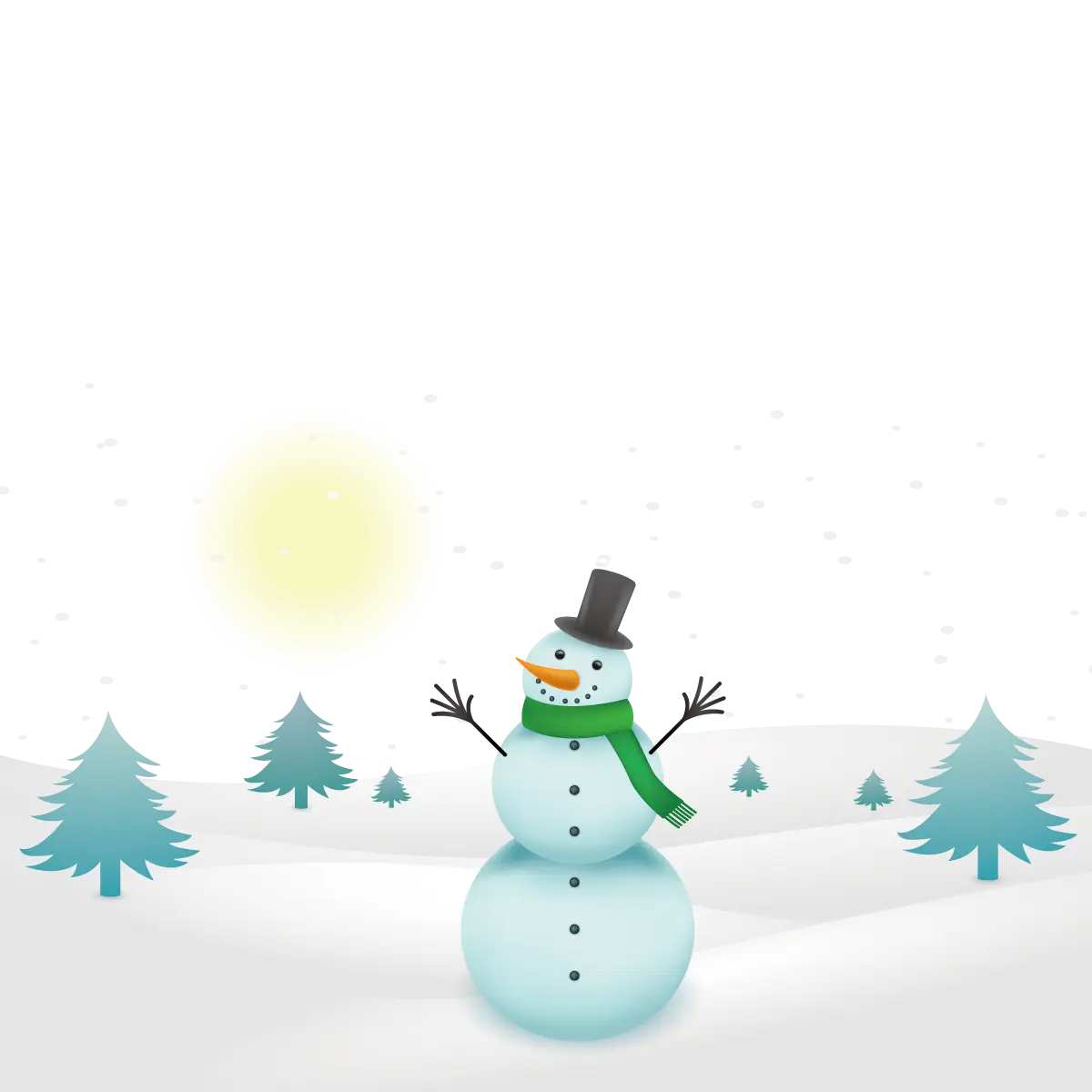 Snowman with Winter Trees and Snow Scene