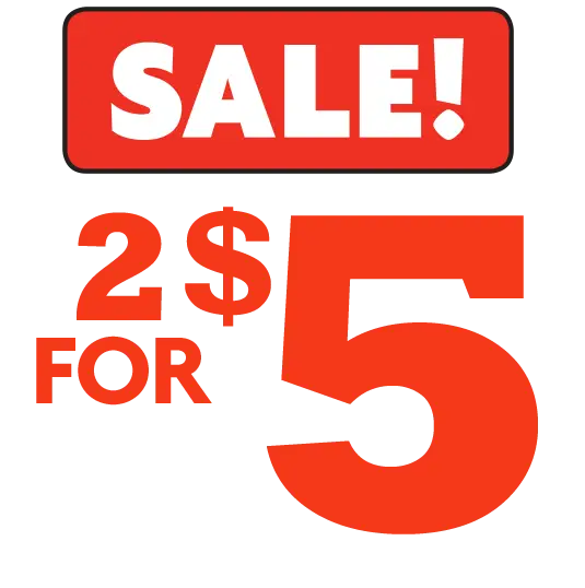 Sale Discount 2 for $5 Sign