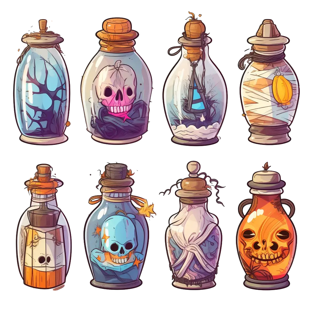 Magic Potion Bottles in Fantasy Art Style