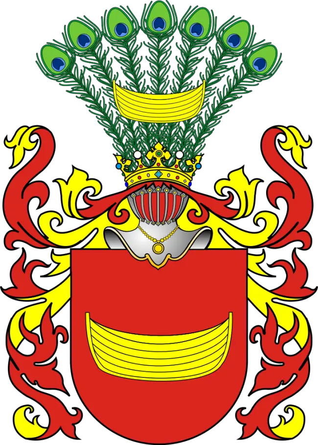 Decorative Heraldic Crest with Shield and Feathers