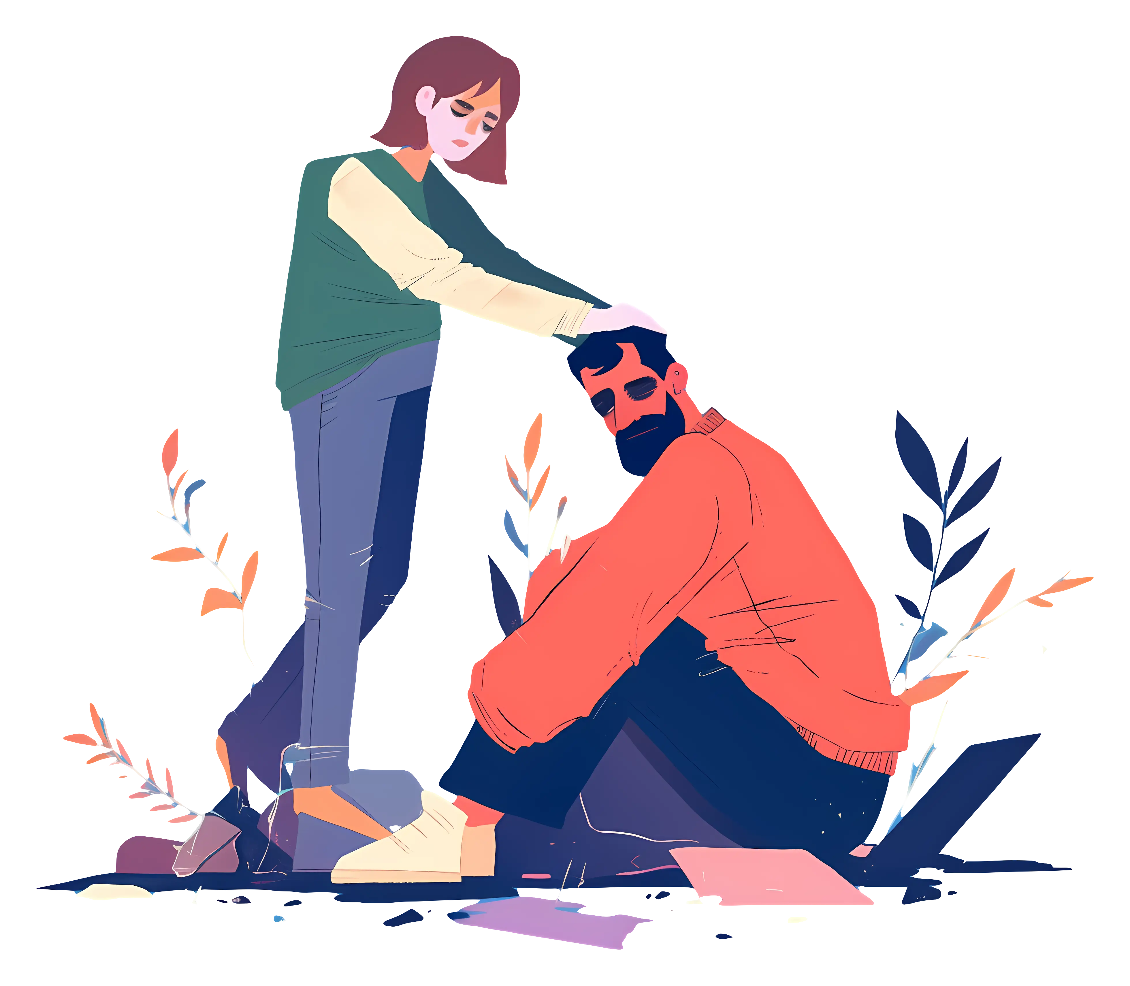 Person Comforting Another in Artistic Style