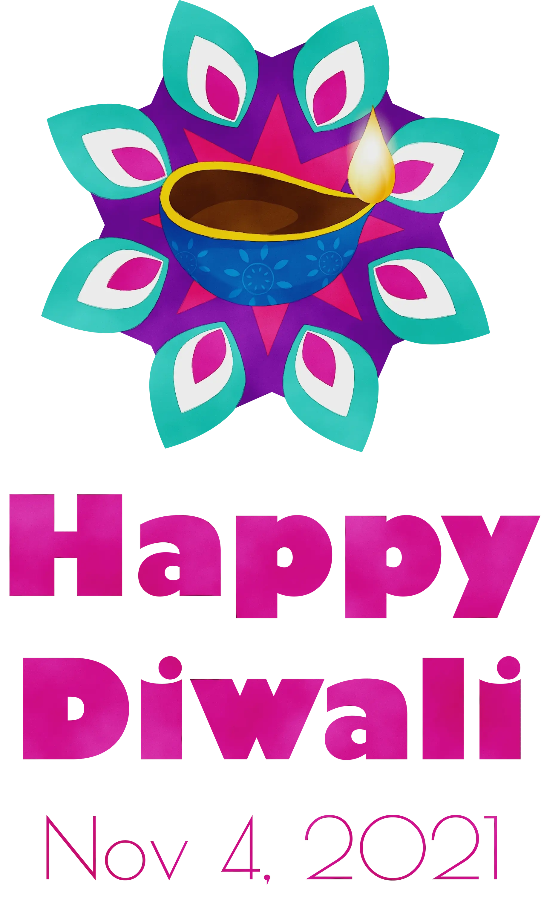 Happy Diwali Lamp with Colorful Floral Design