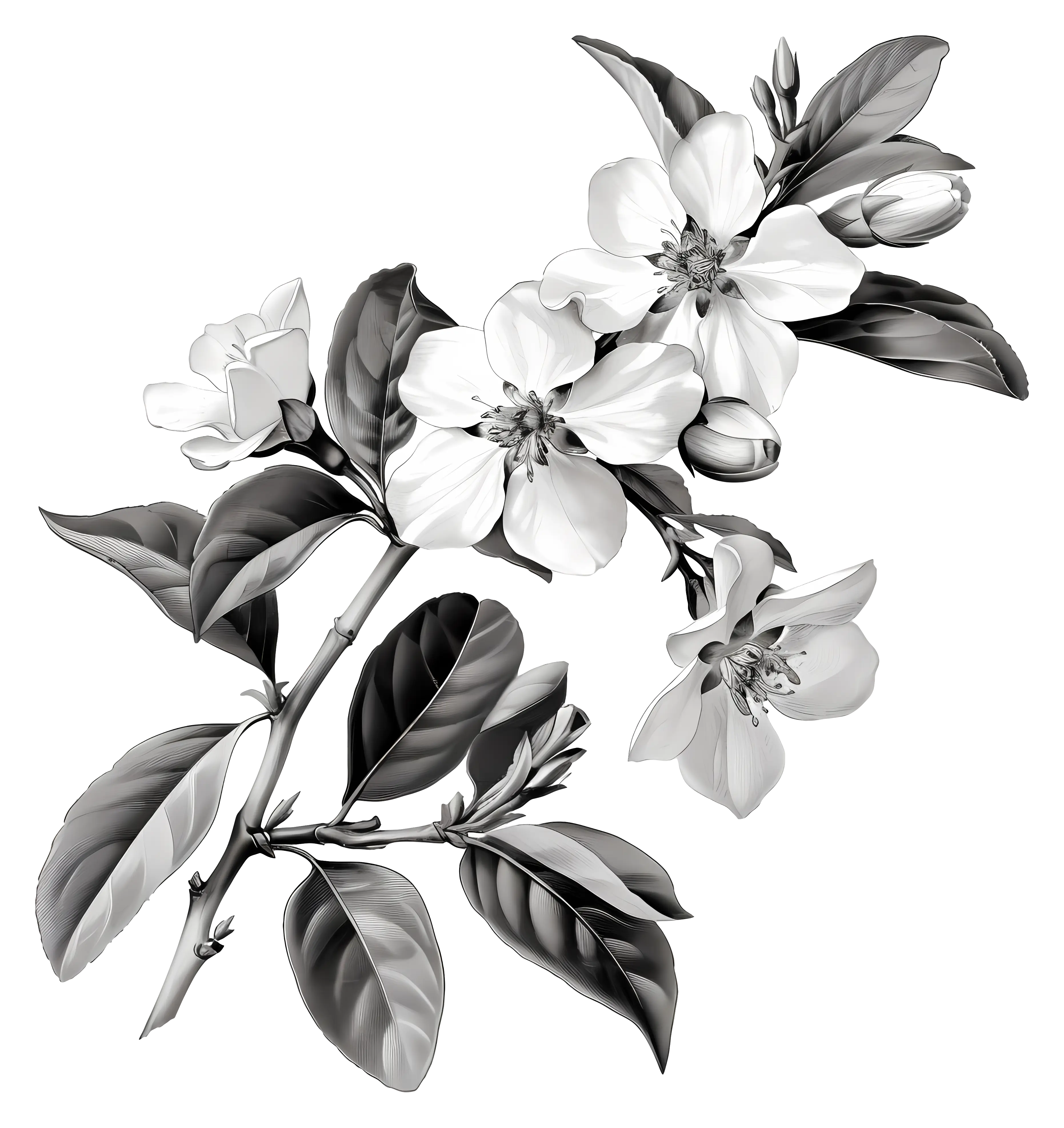 Black and White Flower Branch