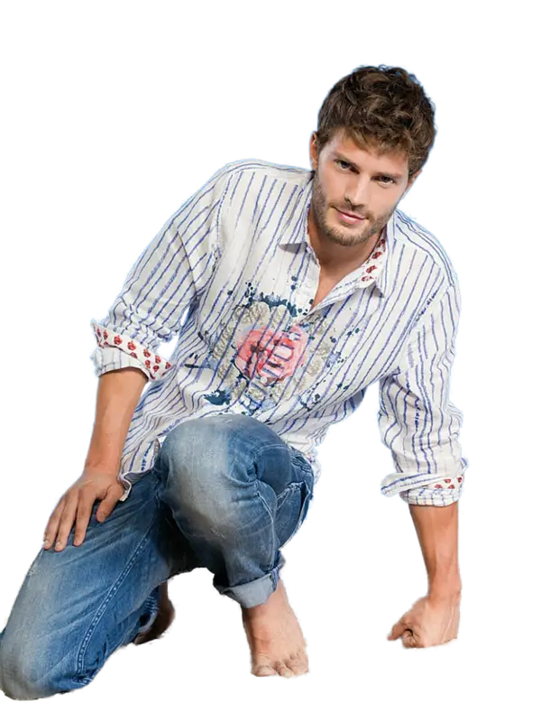 Man in Casual Jeans and Striped Shirt