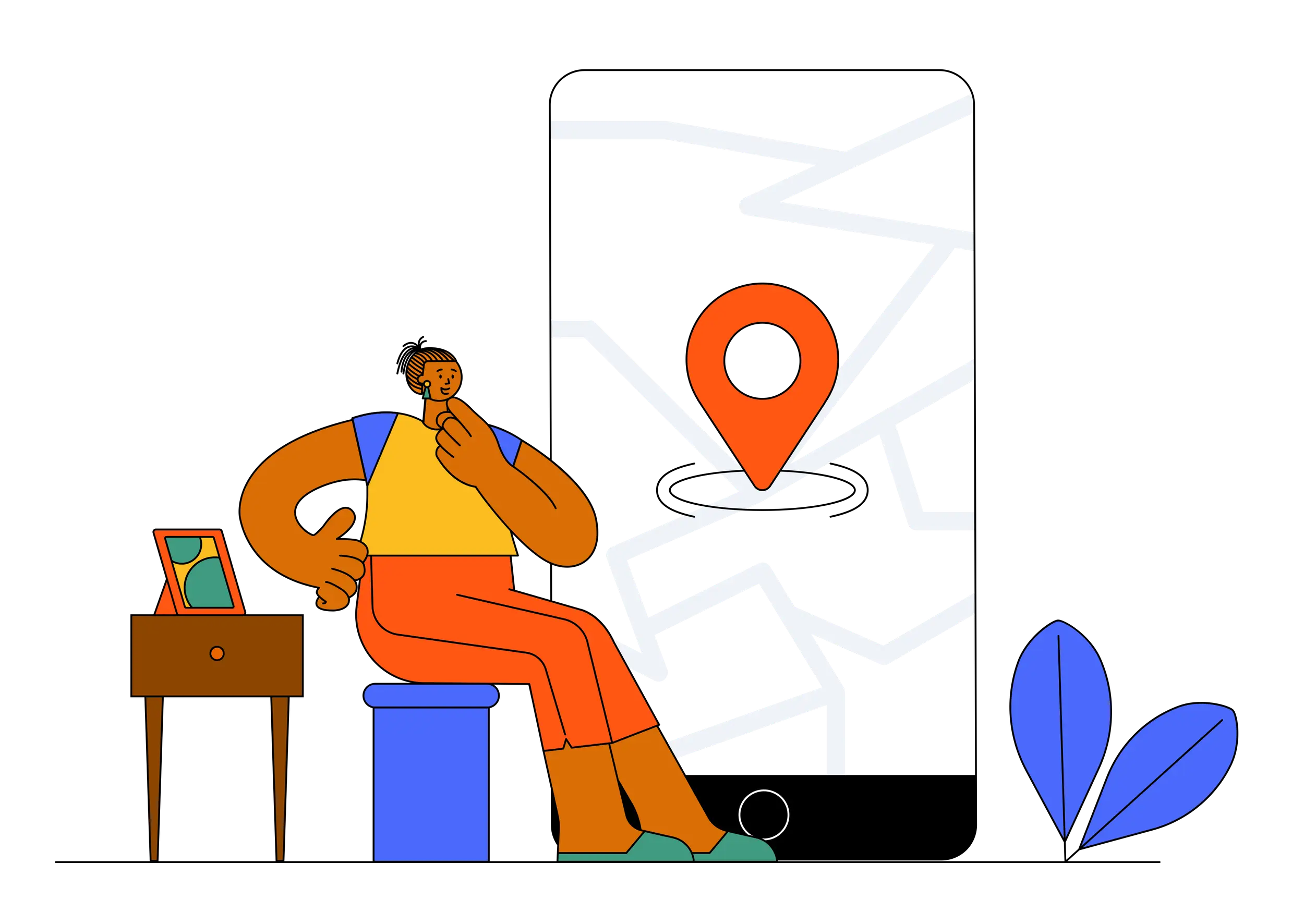 Man Thinking with Location Pin on Phone Screen Illustration