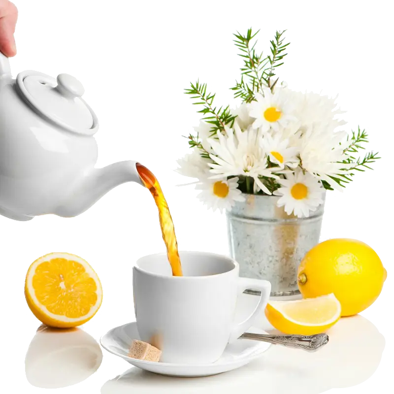 Tea Set with Lemon and Flowers