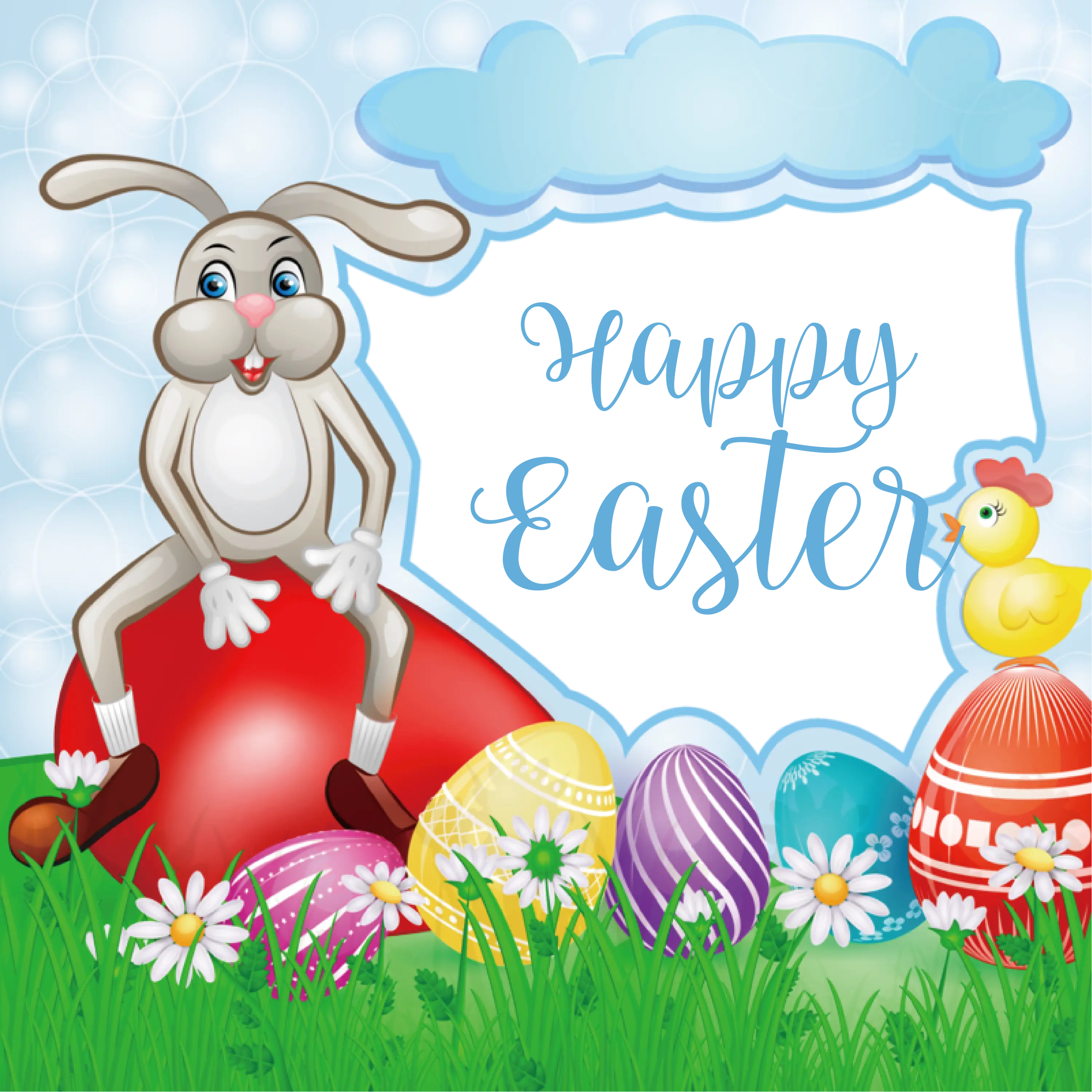 Happy Easter with Bunny and Eggs
