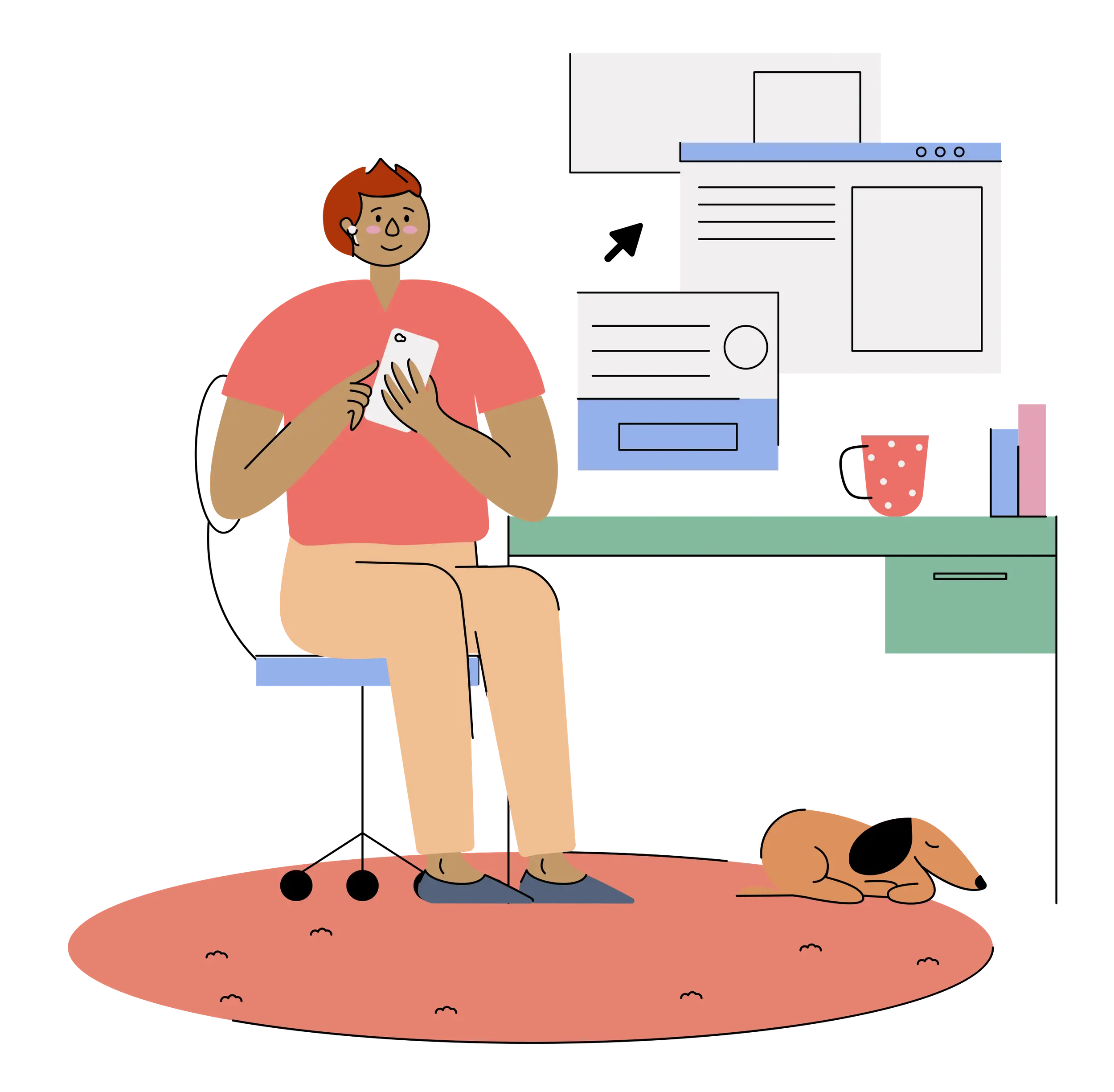 Man with Dog Working from Home Illustration