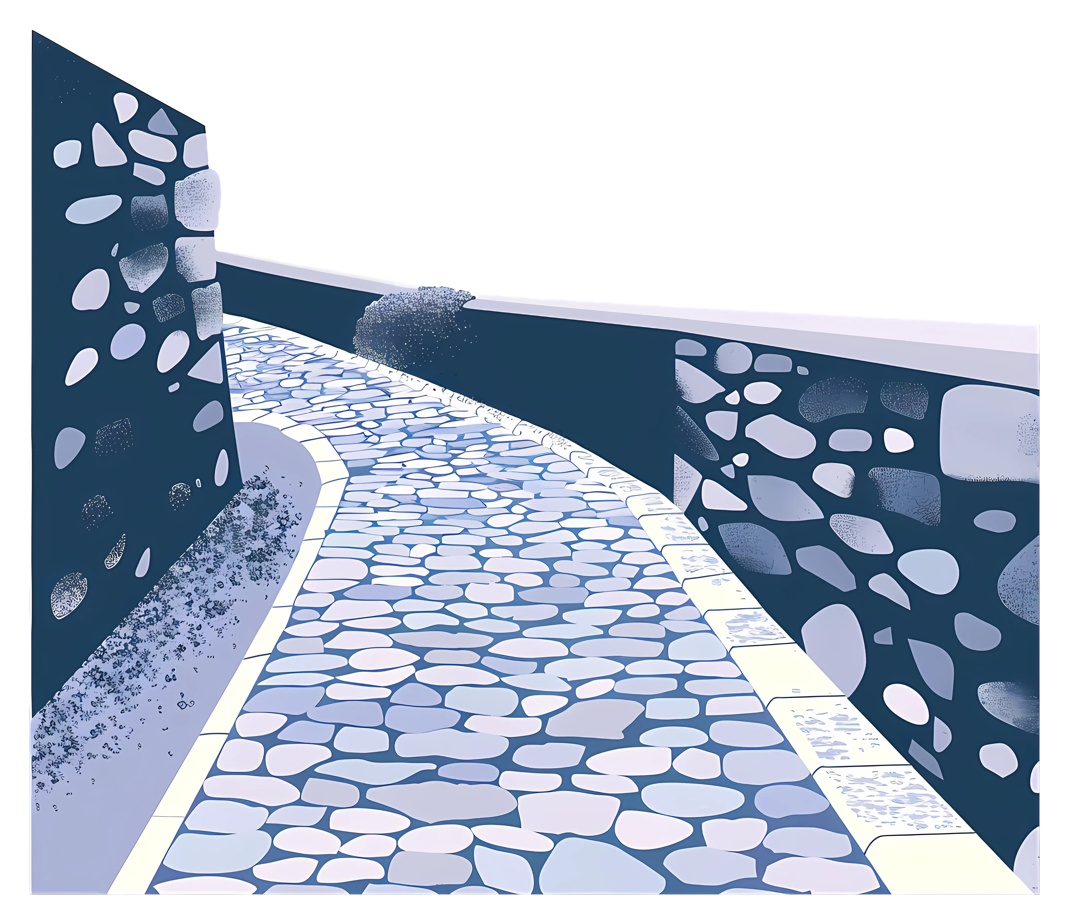 Cobblestone Pathway Between Stone Walls