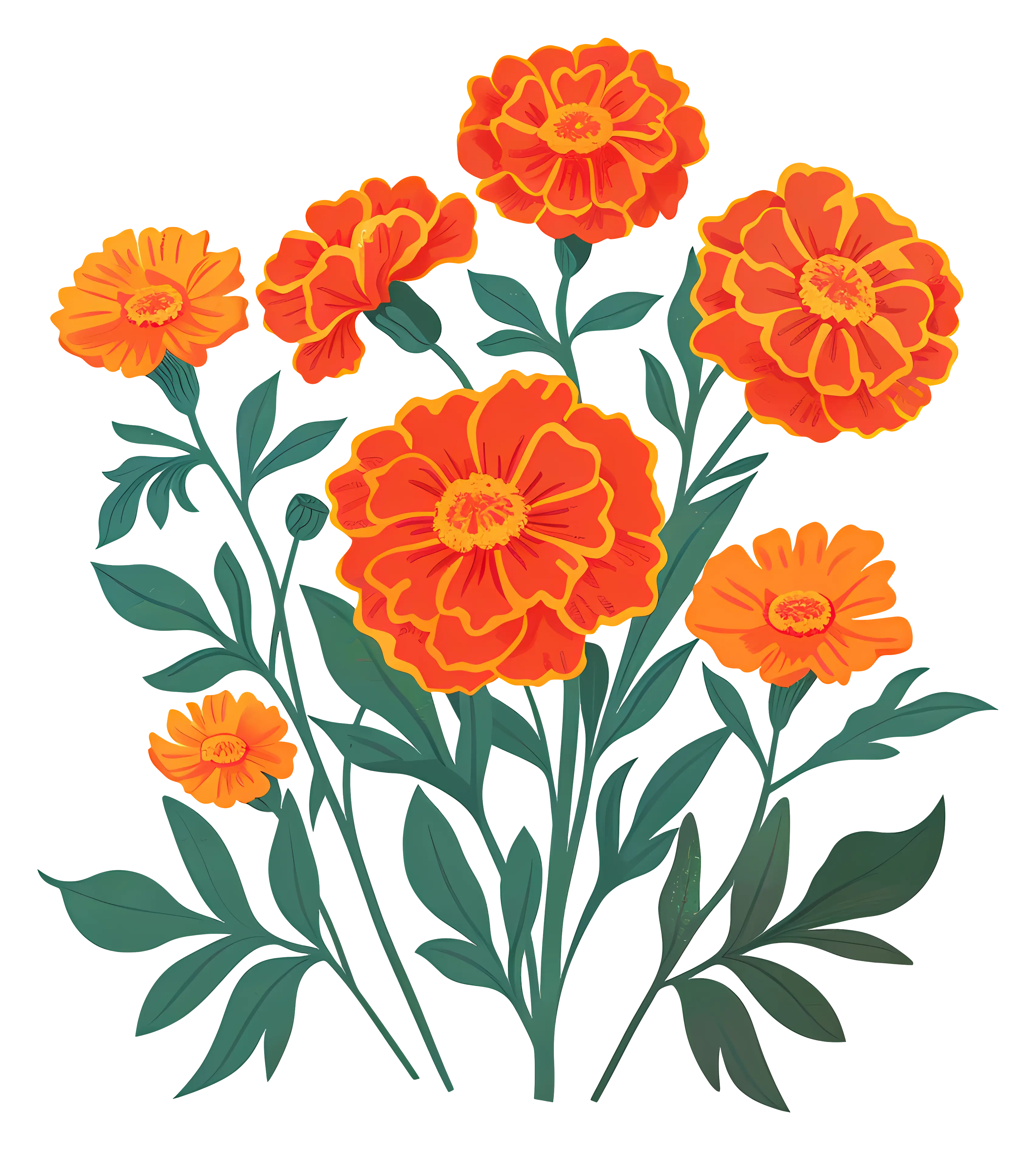 Bright Orange Marigold Flowers Illustration