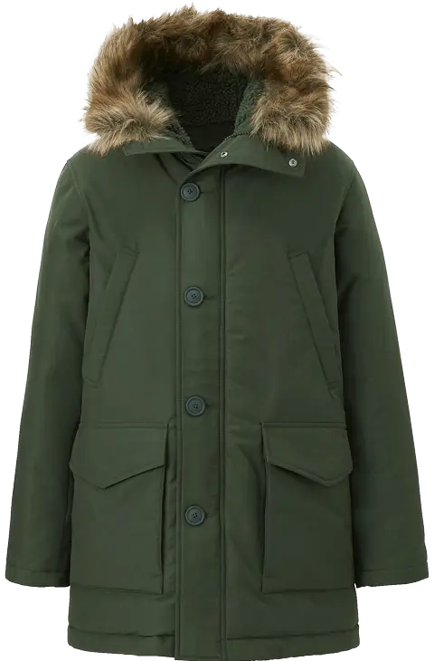 Green Parka Coat with Fur-Lined Hood