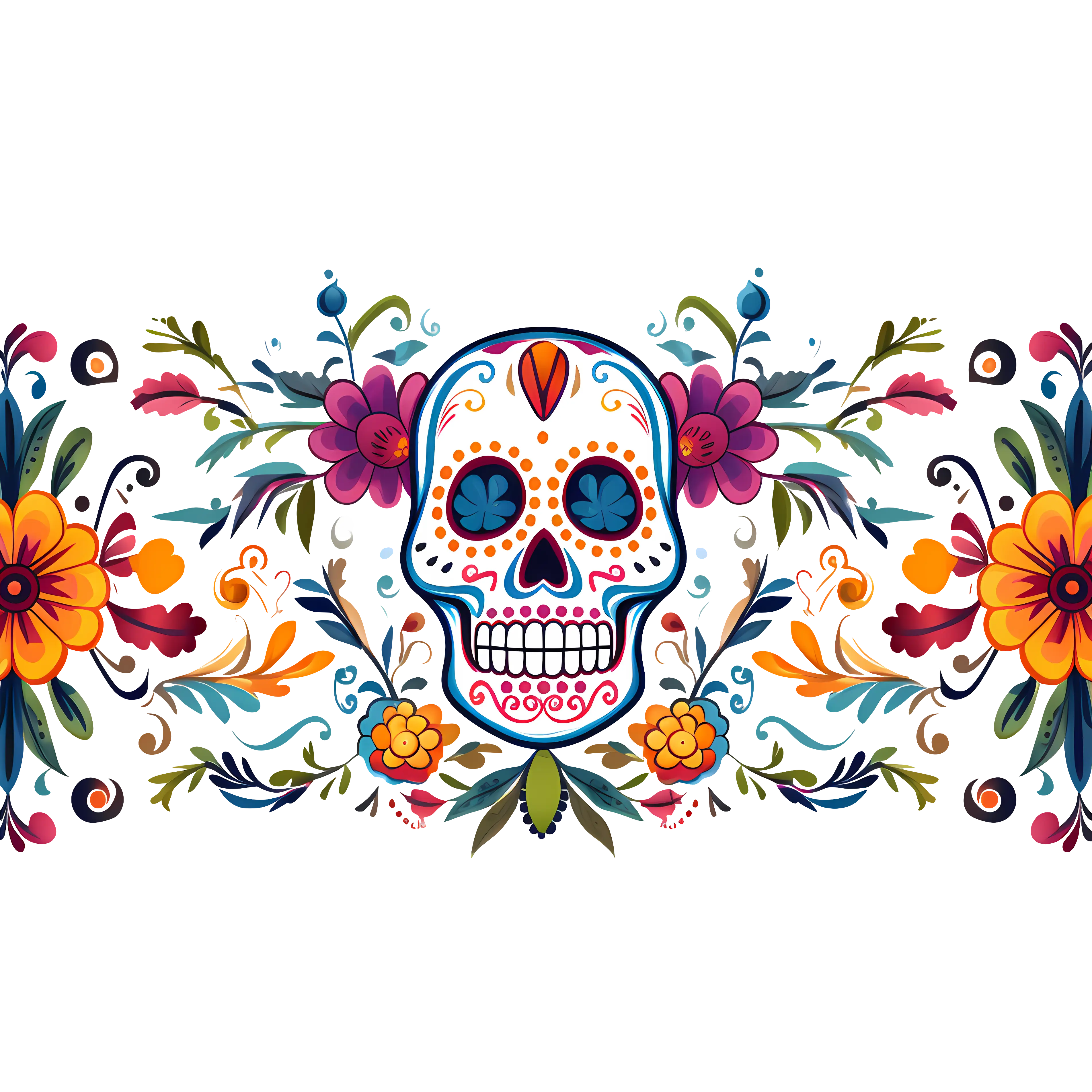 Colorful Sugar Skull with Floral Decorations
