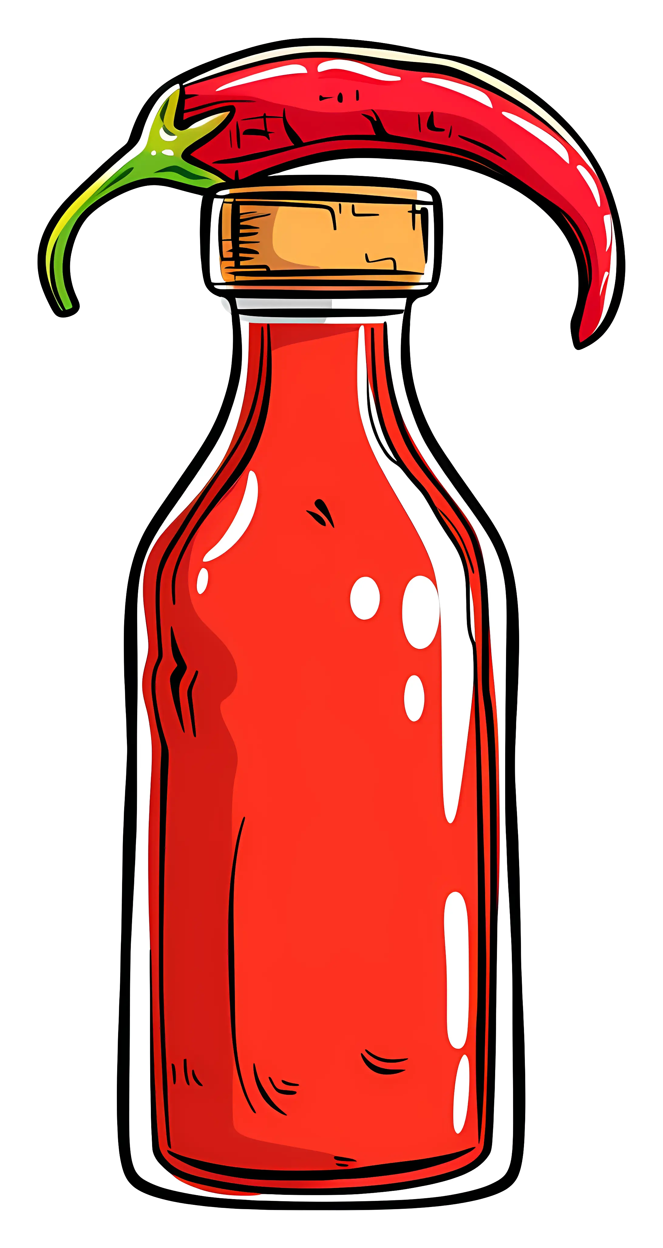 Cartoon Hot Sauce Bottle with Red Chili Garnish
