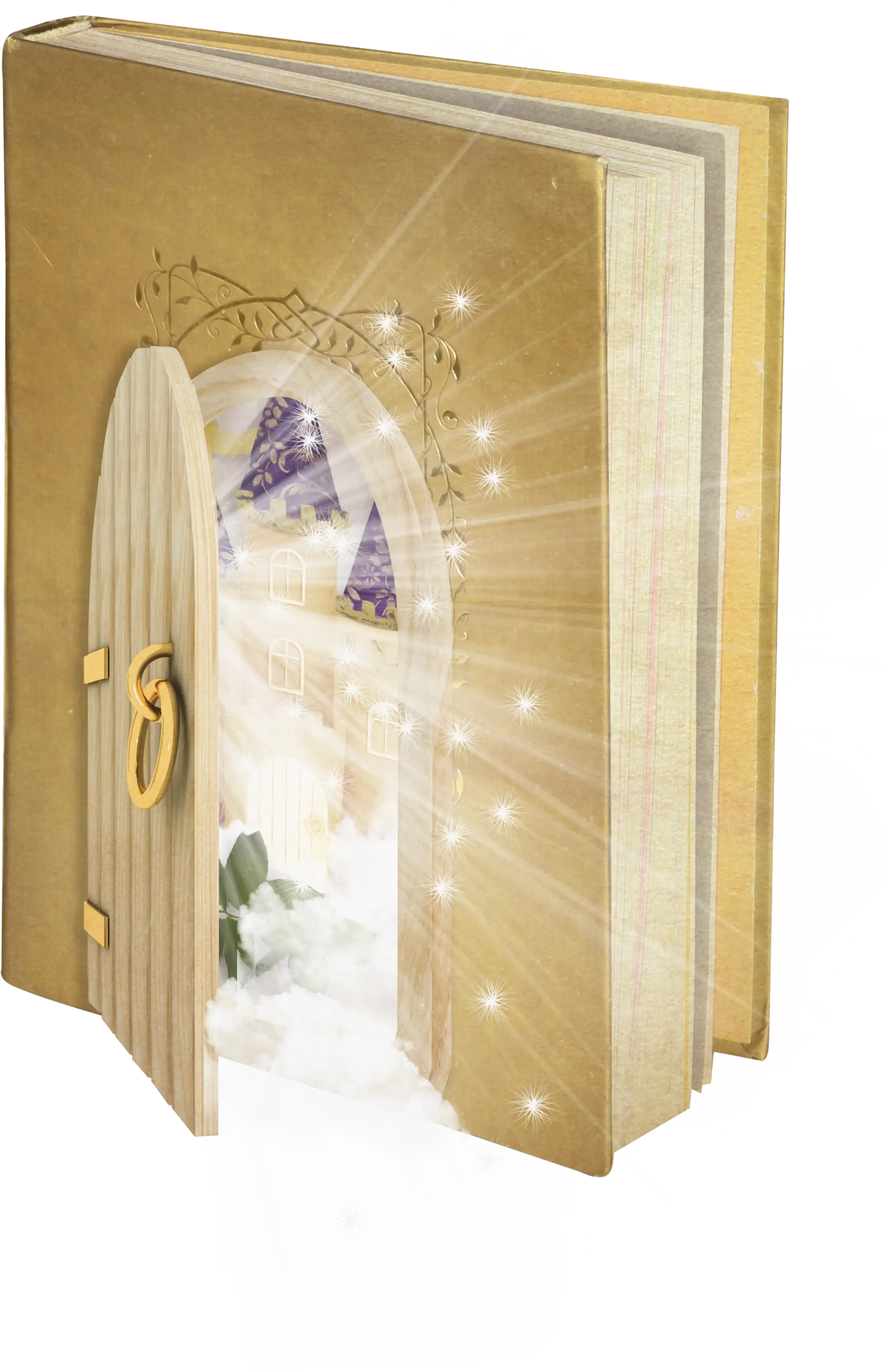 Golden Book with Magical Doorway Illustration